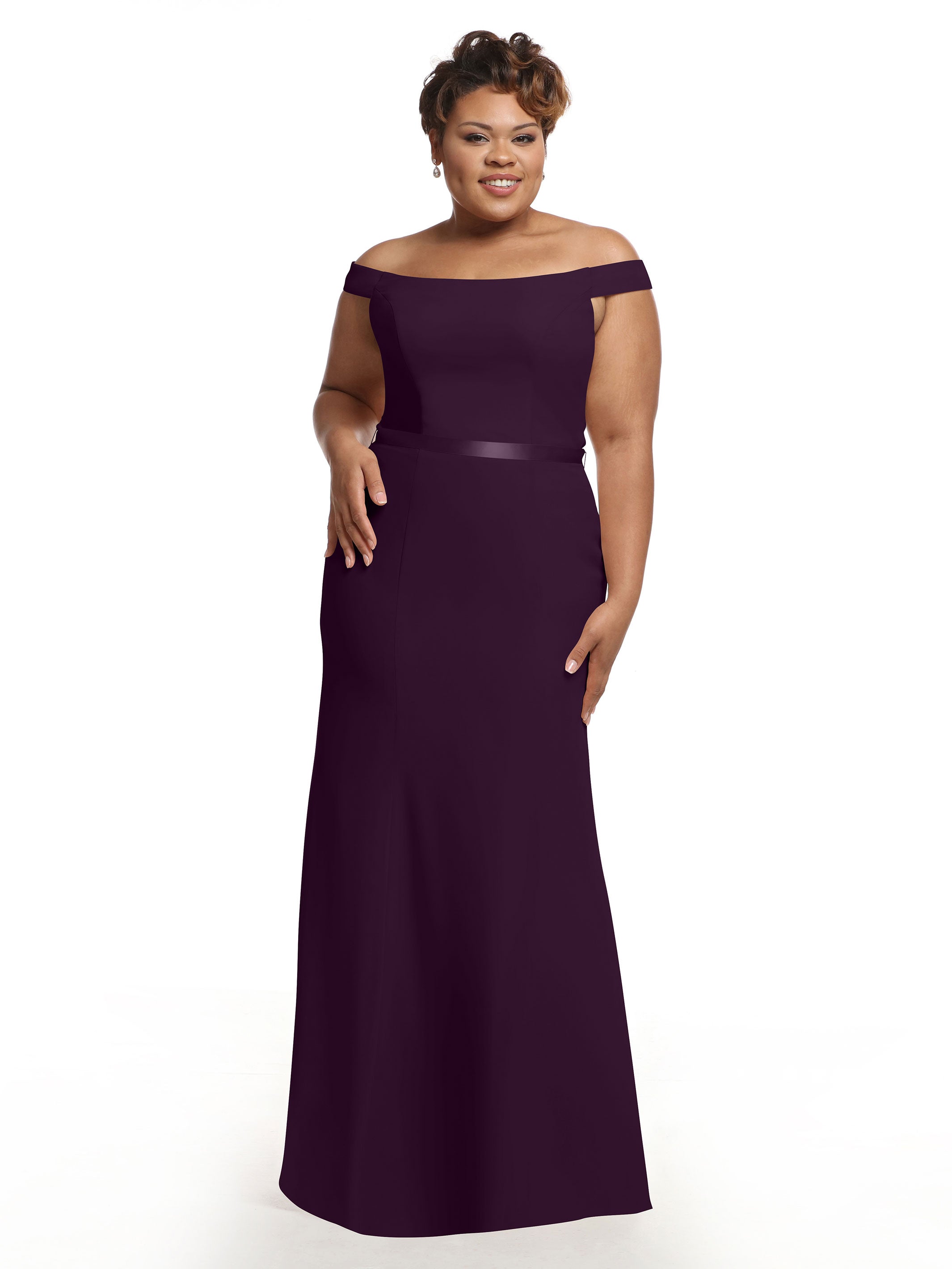 Elegant Off-The-Shoulder Chiffon Bridesmaid Dress with Ribbon Belt - Flowy Fit & Flare Design for Weddings, Parties & Special Occasions | Style #80079