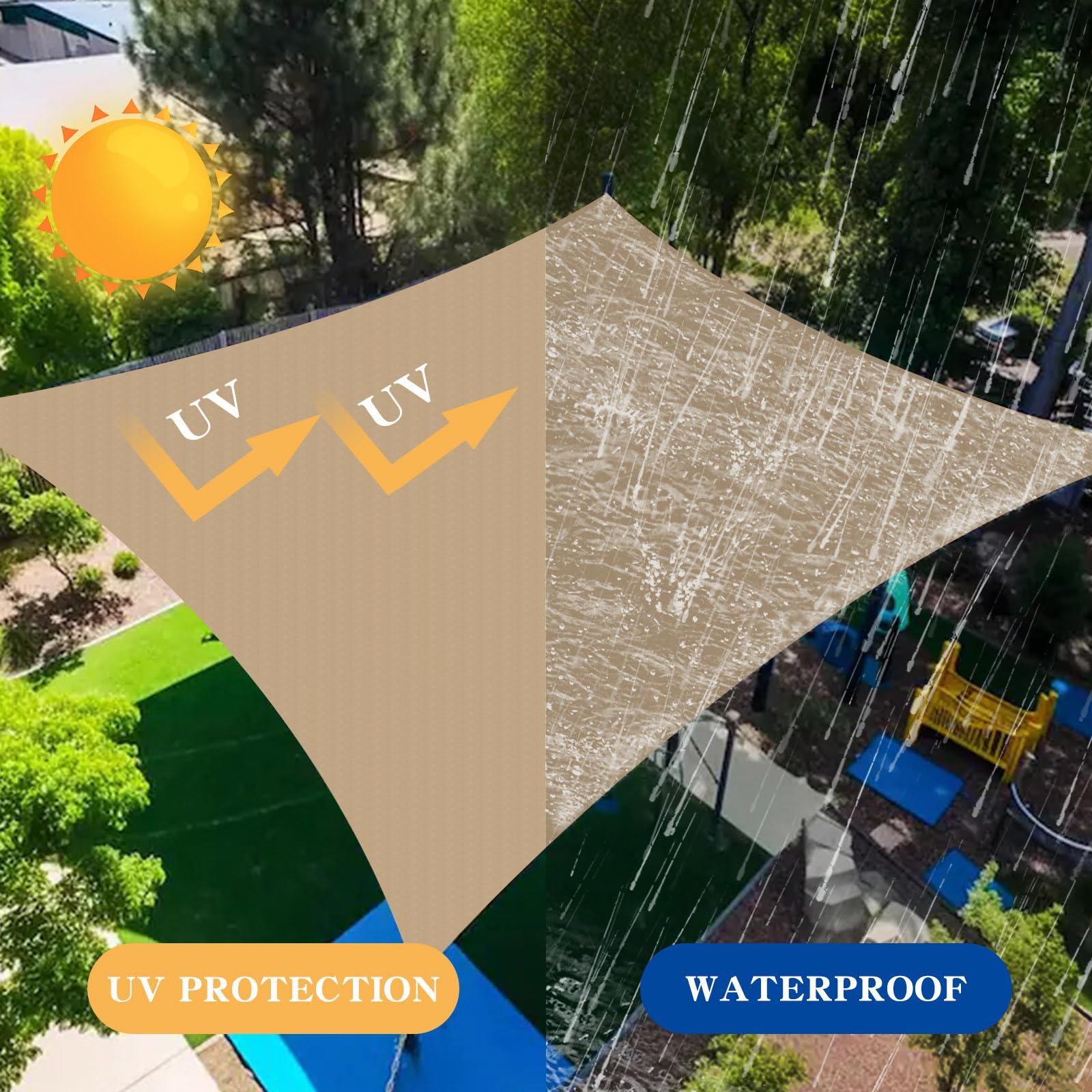 13'x26' Rectangle Khaki Shade Sail - Waterproof Sun Shade with 95% UV Block for Outdoor Patio, Garden & Backyard | Perfect for Picnics, Poolside Lounging and Summer BBQs