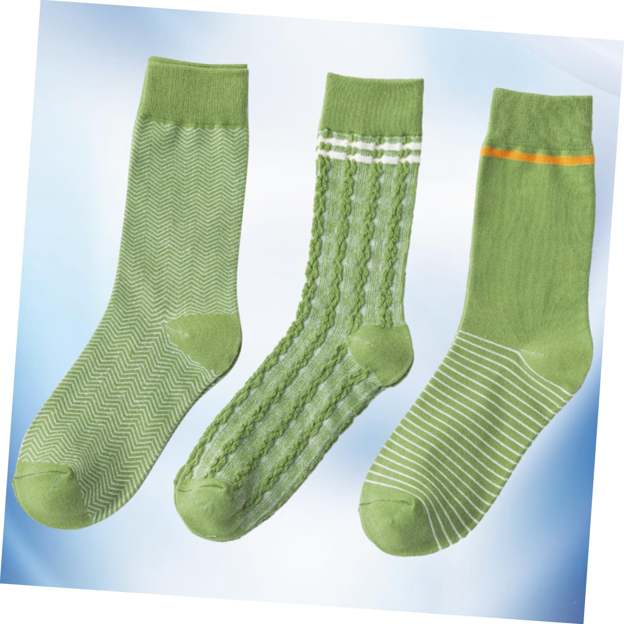 LIFKOME Women's Mid Crew Cotton Socks - Green Stripe Pattern, Comfortable Tube Stockings for Casual Wear, Running, and Everyday Use