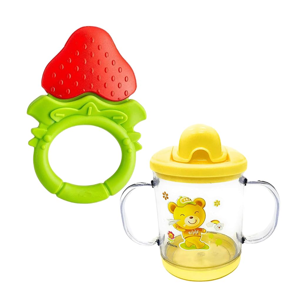 Kritiu Baby Teething Toys Set - BPA-Free Silicone Fruit Teether & Star Nibbler for Infants 0-12 Months | Safe Chew Toys for Soothing Sore Gums | Perfect for Home, Travel & Daycare (Red & Yellow)