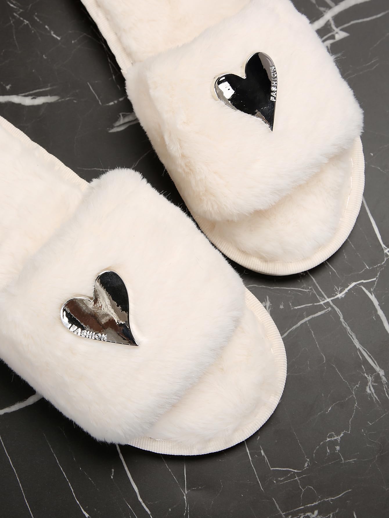 Women's Fuzzy Fluffy Slippers - Cozy Heart Design Open Toe House Slides for Indoor Comfort, Perfect for Brides & Home Relaxation | Ideal for Lounging, Spa Days & Wedding Preparations