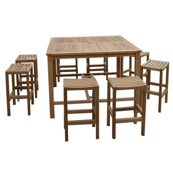 Windsor Montego 9-Piece Outdoor Square Bar Set - Patio, Garden, Poolside Dining Furniture for Backyard & Deck