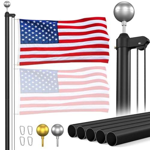 16FT Heavy Duty Aluminum Flag Pole Kit for Outside - 14 Gauge Thick Sectional In-Ground Flagpole with 3x5 American Flag, Perfect for Yard, Residential & Commercial Use | Outdoor Decoration, Patriotic Display, Home & Business Landscaping