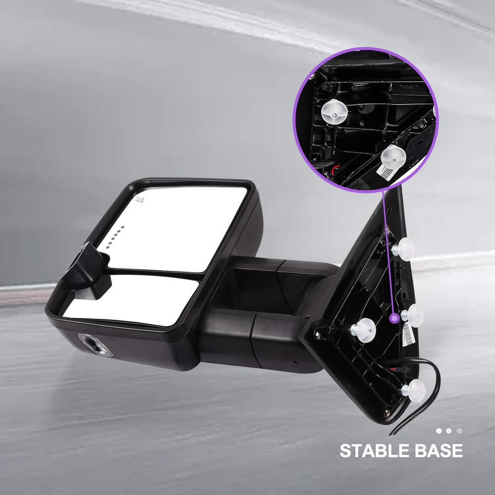 INEEDUP Towing Mirrors for GMC Sierra 2500/3500 HD (2015-2019) - Power Adjustable Heated Mirrors with LED Turn Signal & Puddle Light - Black Housing - Perfect for Enhanced Visibility & Safety While Towing Trailers or Heavy Loads