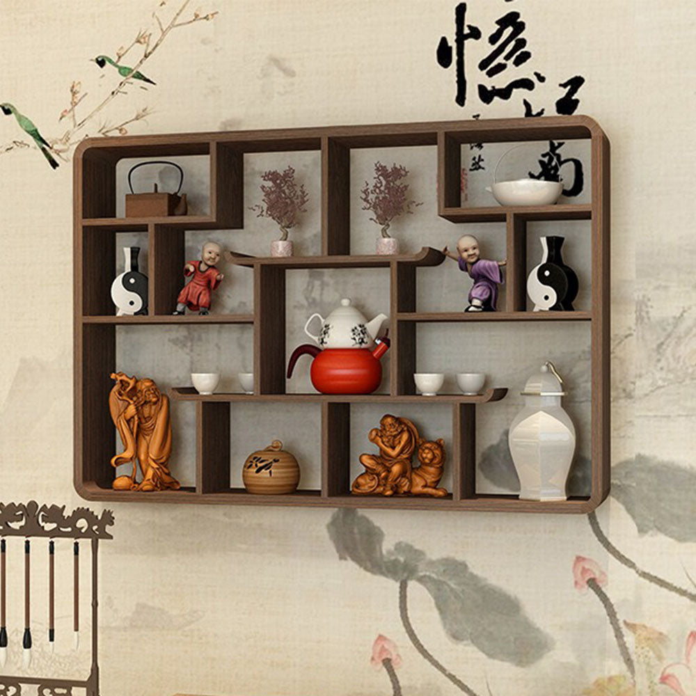 PANGA PANGA Wall Mounted Curio Display Cabinet - Elegant Glass Shelving for Collectibles & Home Decor