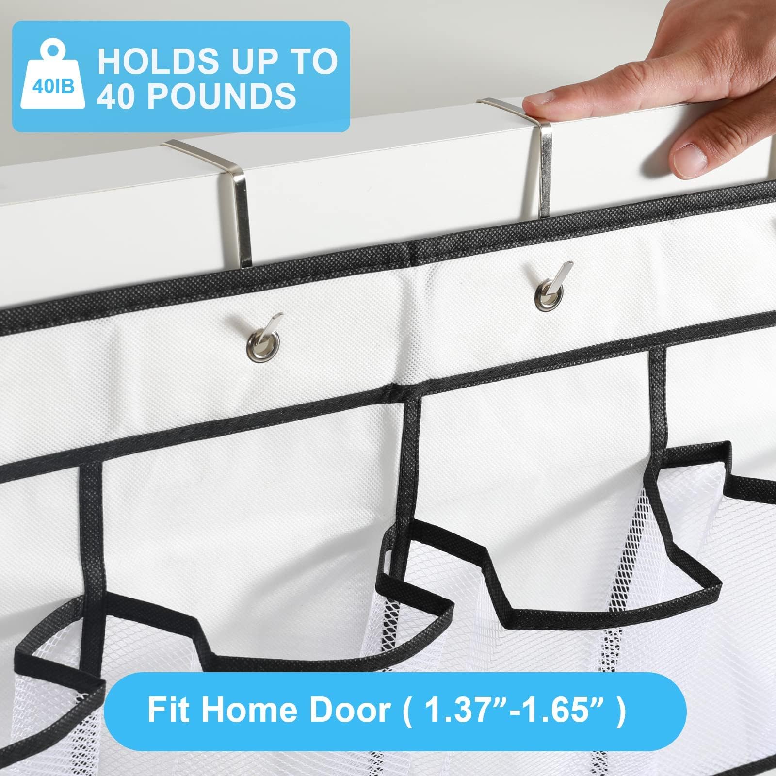 Over the Door Shoe Organizer with 28 Mesh Pockets - Space Saving Hanging Shoe Rack for Closet, Entryway, Bedroom & Bathroom - Perfect for Men's Sneakers & Women's High Heels (White) - Ideal for Small Spaces & Apartment Living