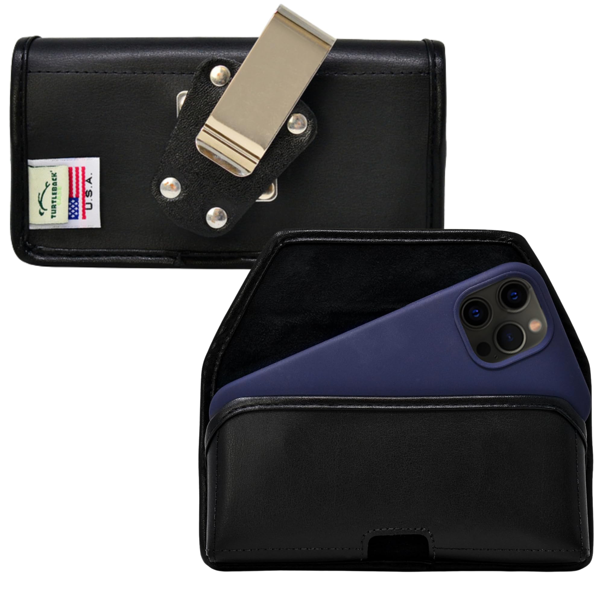 Premium Leather Phone Holster for iPhone 14/14 Pro/13/13 Pro/12/12 Pro - Slim Fit Belt Clip Pouch with Metal Clip - Black Phone Case Holder for Men & Women - Perfect for Work, Hiking, and Outdoor Activities