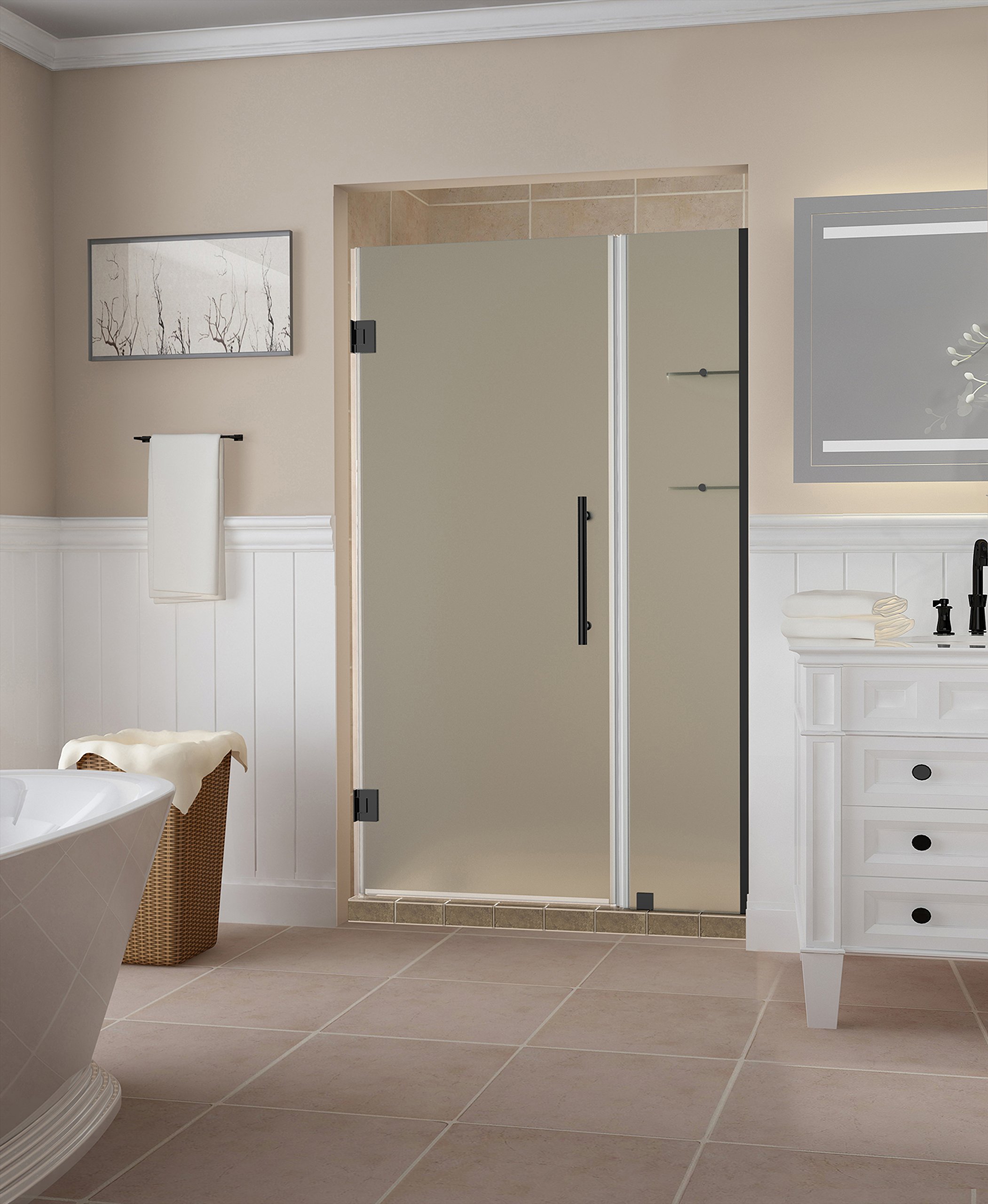 Aston SDR960EZ-CH-4026-10 Frameless Hinged Alcove Shower Door with StarCast Clear Glass & Built-in Shelves - Perfect for Modern Bathrooms, Spa-Like Showers & Small Space Solutions