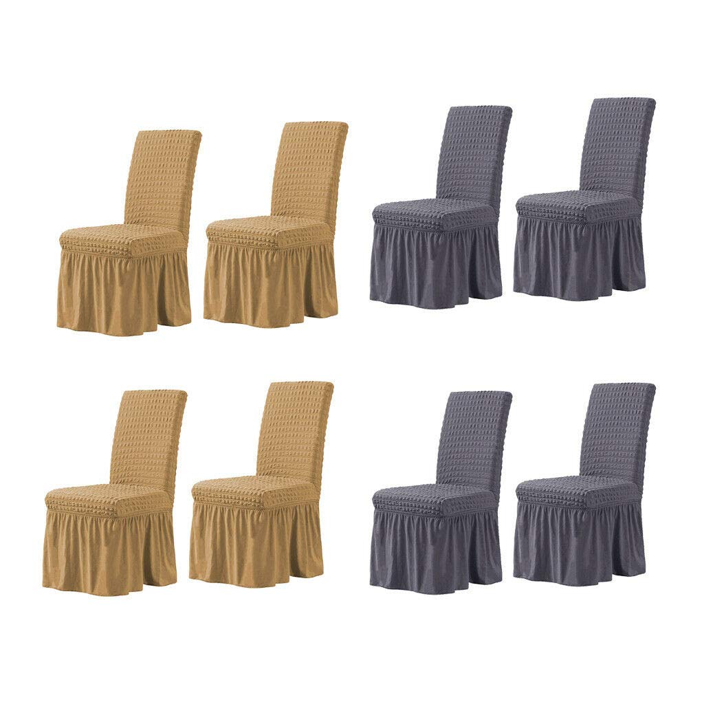 8Pcs Stretch Dining Chair Slipcovers - Elegant Ruffled Chair Covers for Wedding Banquet, Party, Home Decor - Washable Spandex Fabric Seat Covers for Dining Room & Event Decorations