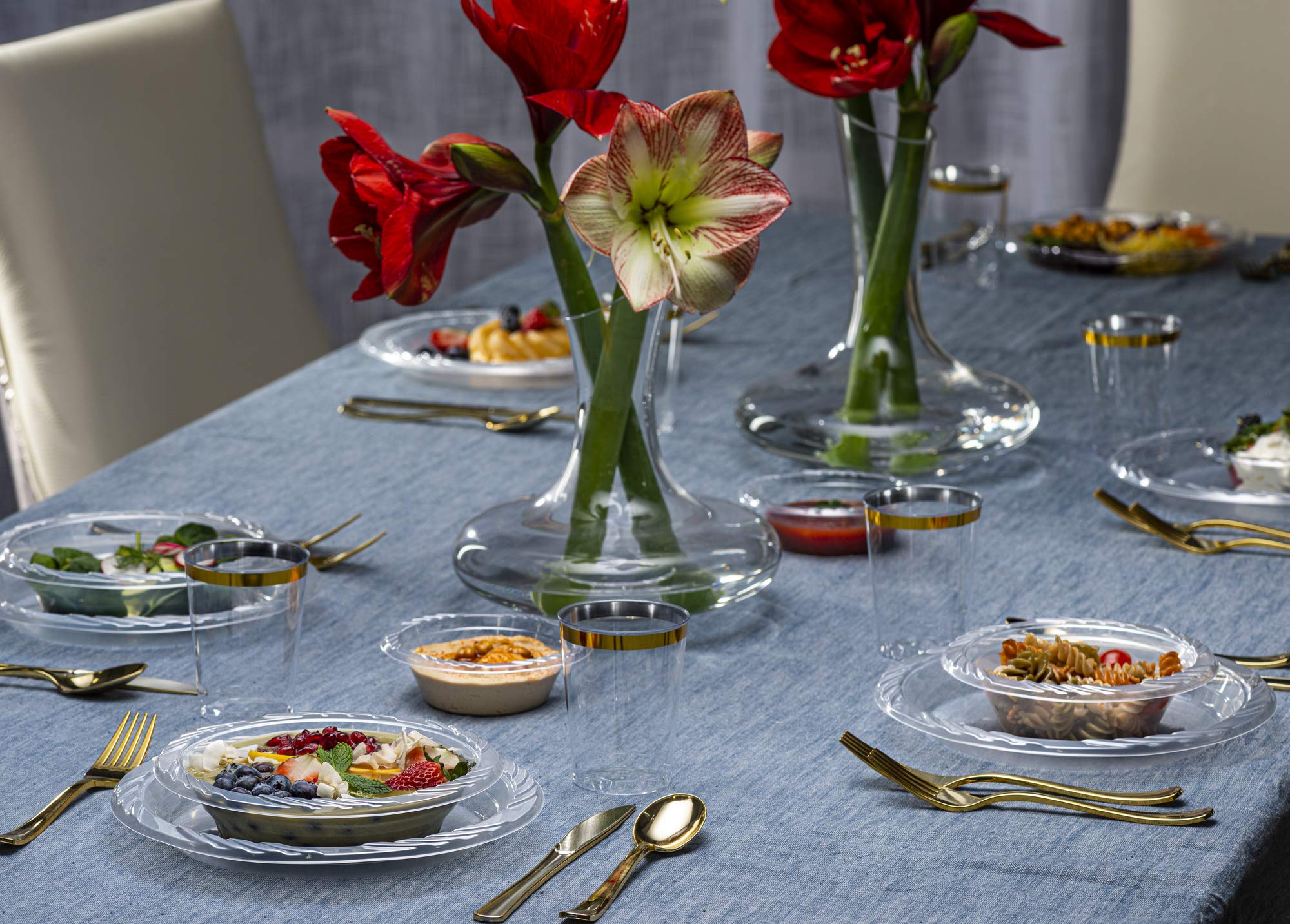 PLASTICPRO 9 Inch Clear Disposable Plastic Plates - 40 Pack Premium Dinnerware for Parties, BBQs, Picnics & Events - Shatterproof & Elegant Tableware