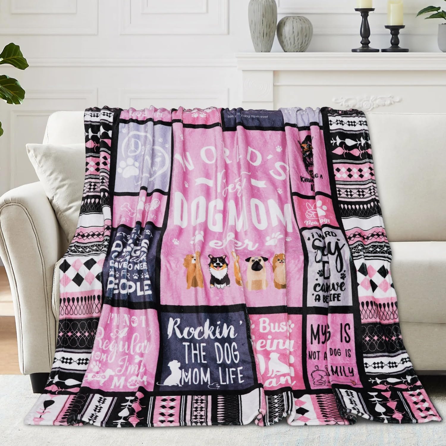 Best Dog Mom Ever Blanket - 50x60 Inch Soft Flannel Throw for Dog Lovers - Perfect Christmas & Birthday Gift for Women - Cozy Pet Themed Blanket for Couch, Bed, or Dog Snuggles