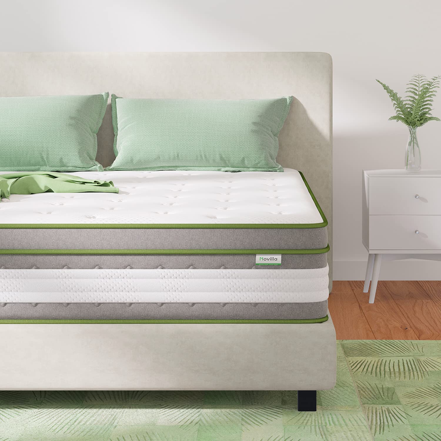 Novilla 12 Inch Hybrid Queen Mattress in a Box - Gel Memory Foam & Pocket Coils for Support & Comfort - Perfect for Bedrooms, Guest Rooms & Dorm Sleeping