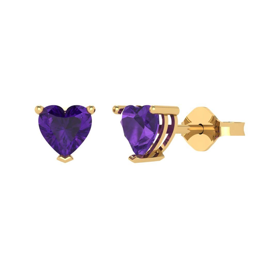 1.50 Carat Heart Cut Solitaire Stud Earrings - Natural Amethyst Gemstone in 14K Yellow Gold, Push Back Closure - Perfect Anniversary Gift for Her, Valentine's Day Present, Romantic Jewelry for Special Occasions