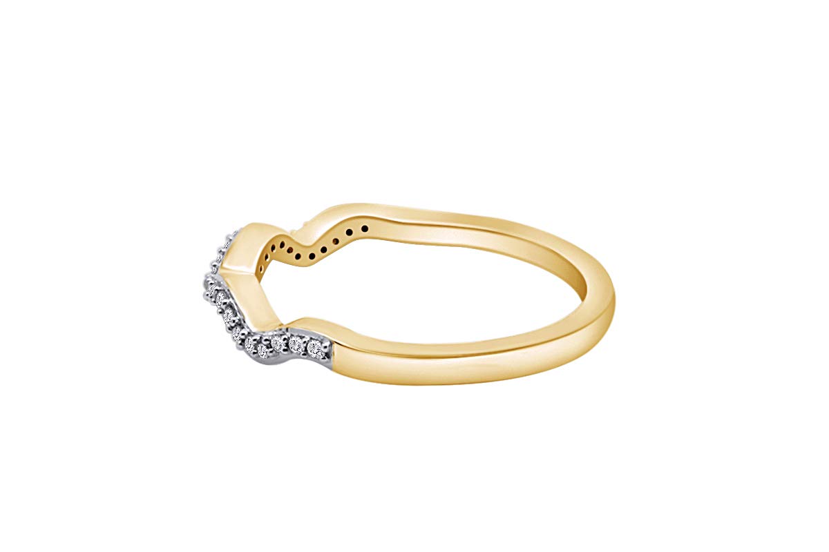 10K Solid Gold Round Cut White Diamond Wavy Band Ring (1/15 Cttw) - Elegant Wedding, Anniversary & Everyday Jewelry for Women