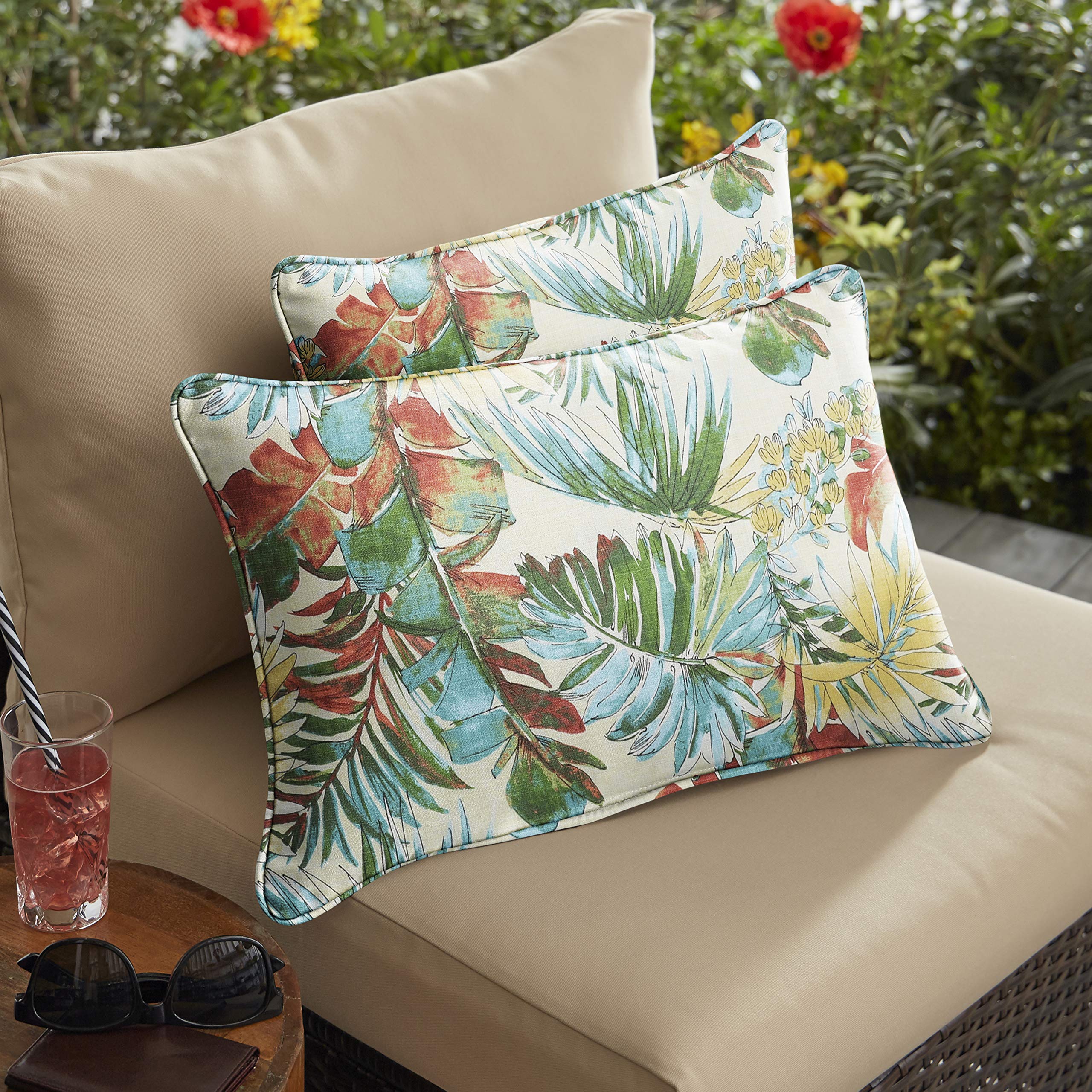 Sorra Home - 2 Pack Lumbar Support Pillows with Decorative Leaf Design, Multi-Color Cushions for Sofa, Bed, Office Chair & Car Seat Comfort