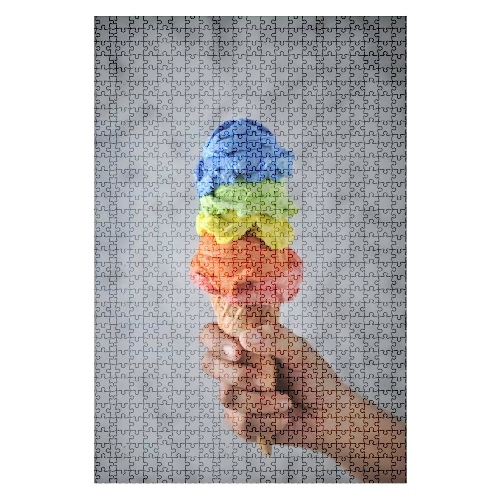 1000-Piece Wooden Jigsaw Puzzle - Hand Holding Rainbow Ice Cream Cone on Marble Background - Fun & Challenging Adult & Kids Puzzle - Large DIY Educational Game Toy - Perfect Gift & Home Decor for Family Game Nights & Birthday Parties