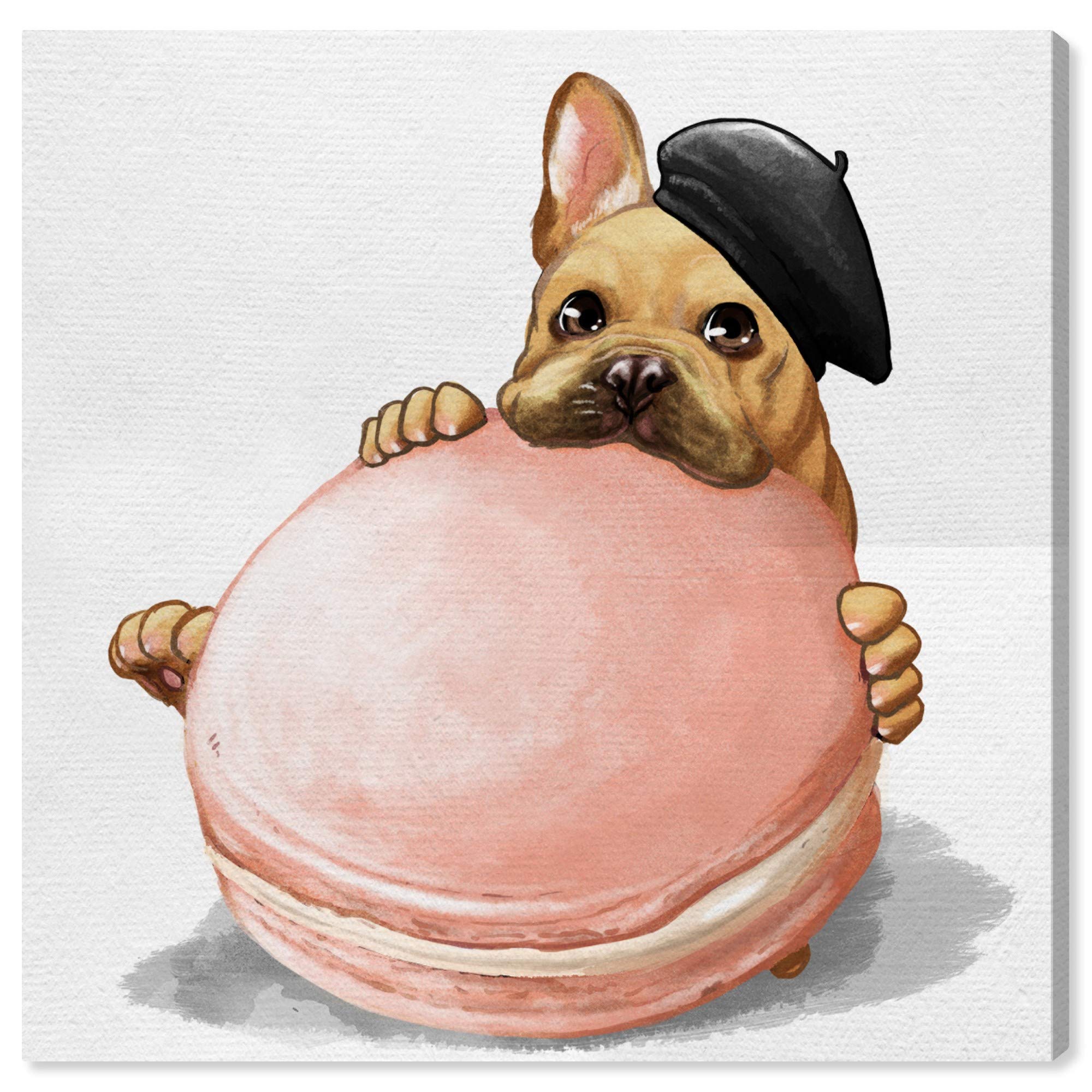 Macaron Frenchie Kitchen Wall Art Canvas Prints - French Bulldog & Dessert Decor for Home, Cafe, Bakery