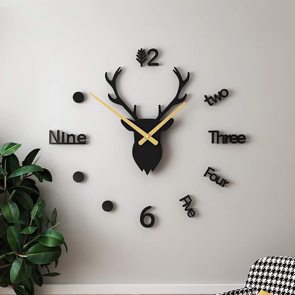 3D DIY Wall Clock - Large Frameless Deer Head Wall Clock for Living Room & Bedroom Decor - Modern Home Wall Art for Office, Dining Room, and Gifts