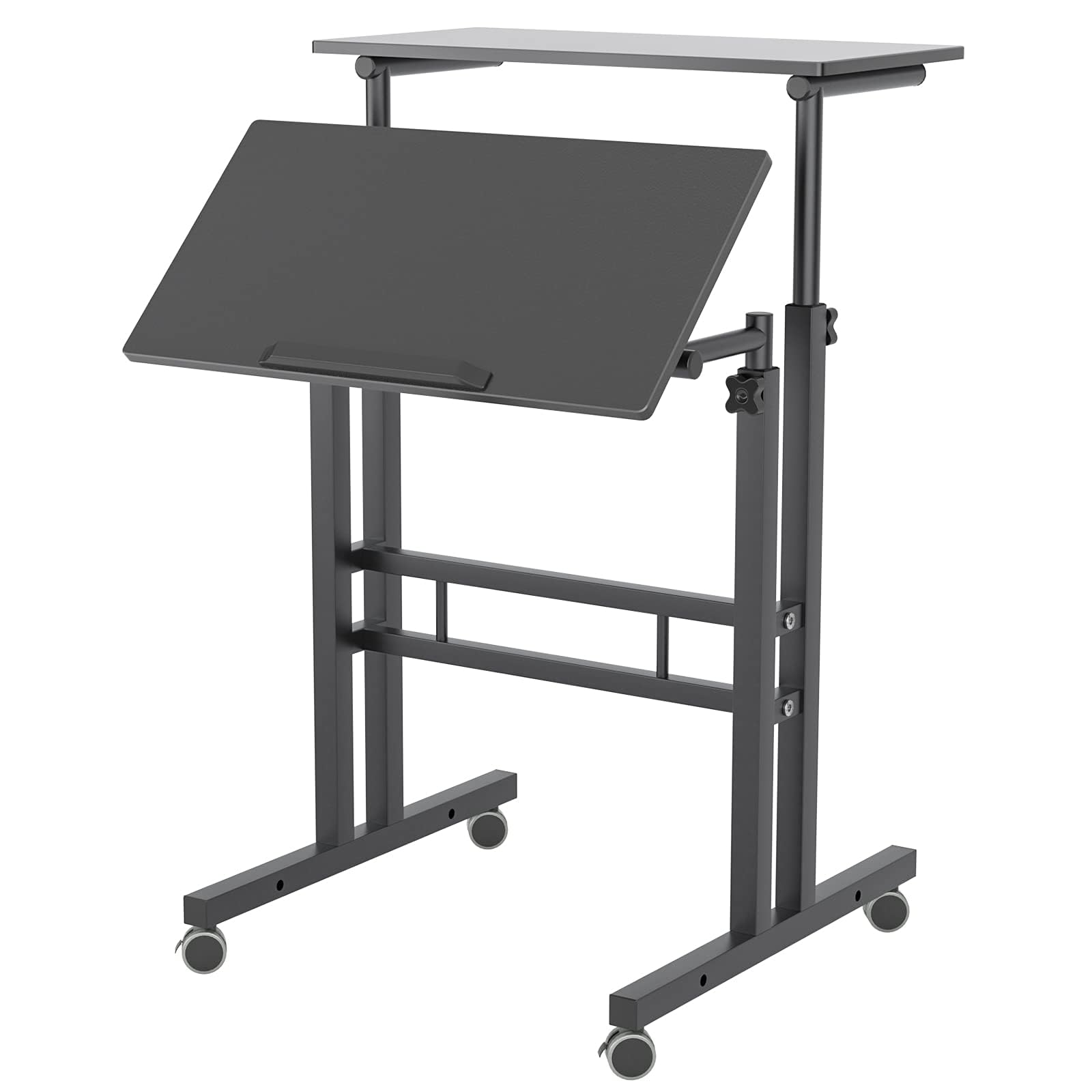 Adjustable Mobile Standing Desk on Wheels - Black 101-BK for Home & Office