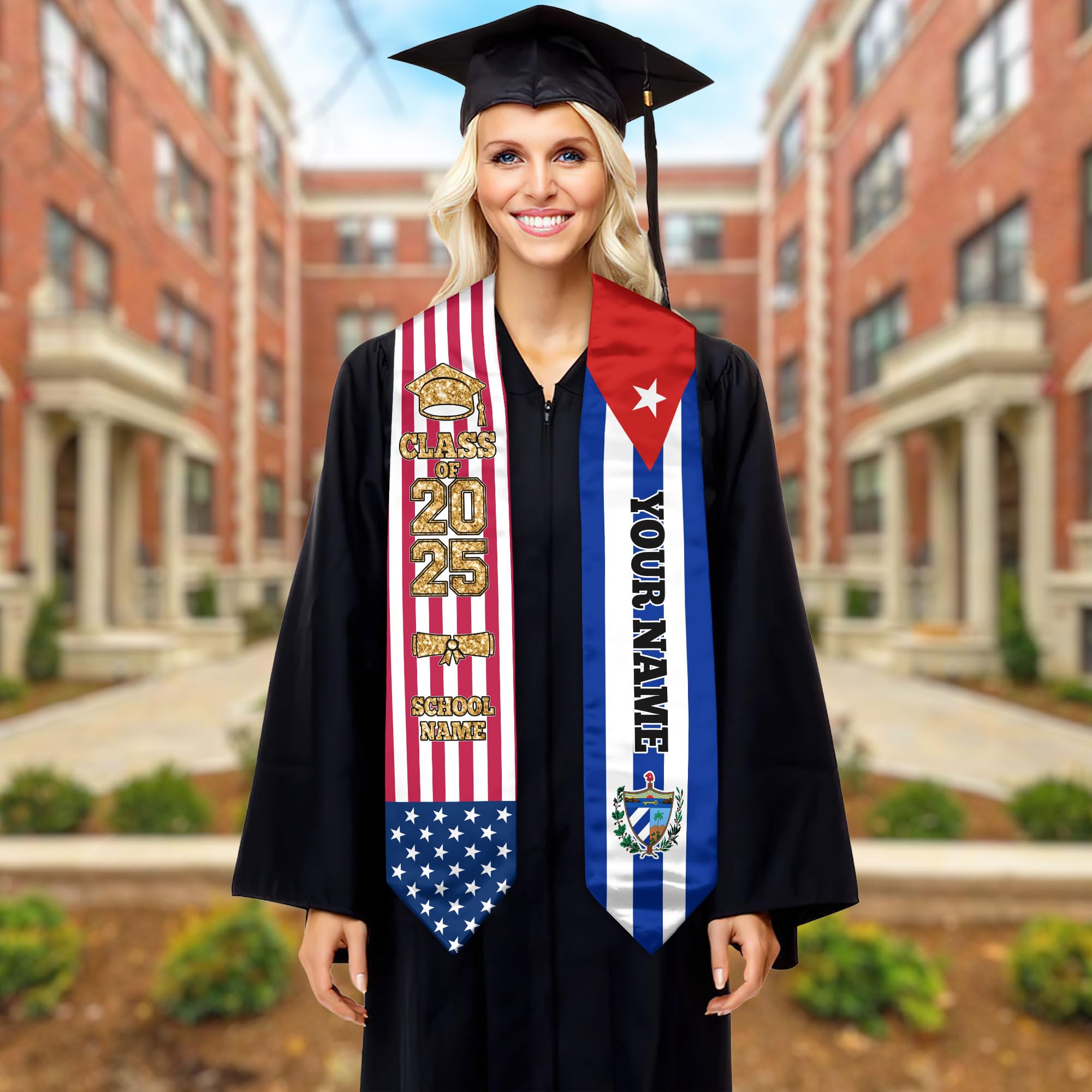 Custom Cuban American Flag Graduation Stole - Personalized Graduation Sash for Cubans 2025 | Perfect for Graduation Ceremonies, Cultural Celebrations & Pride Events