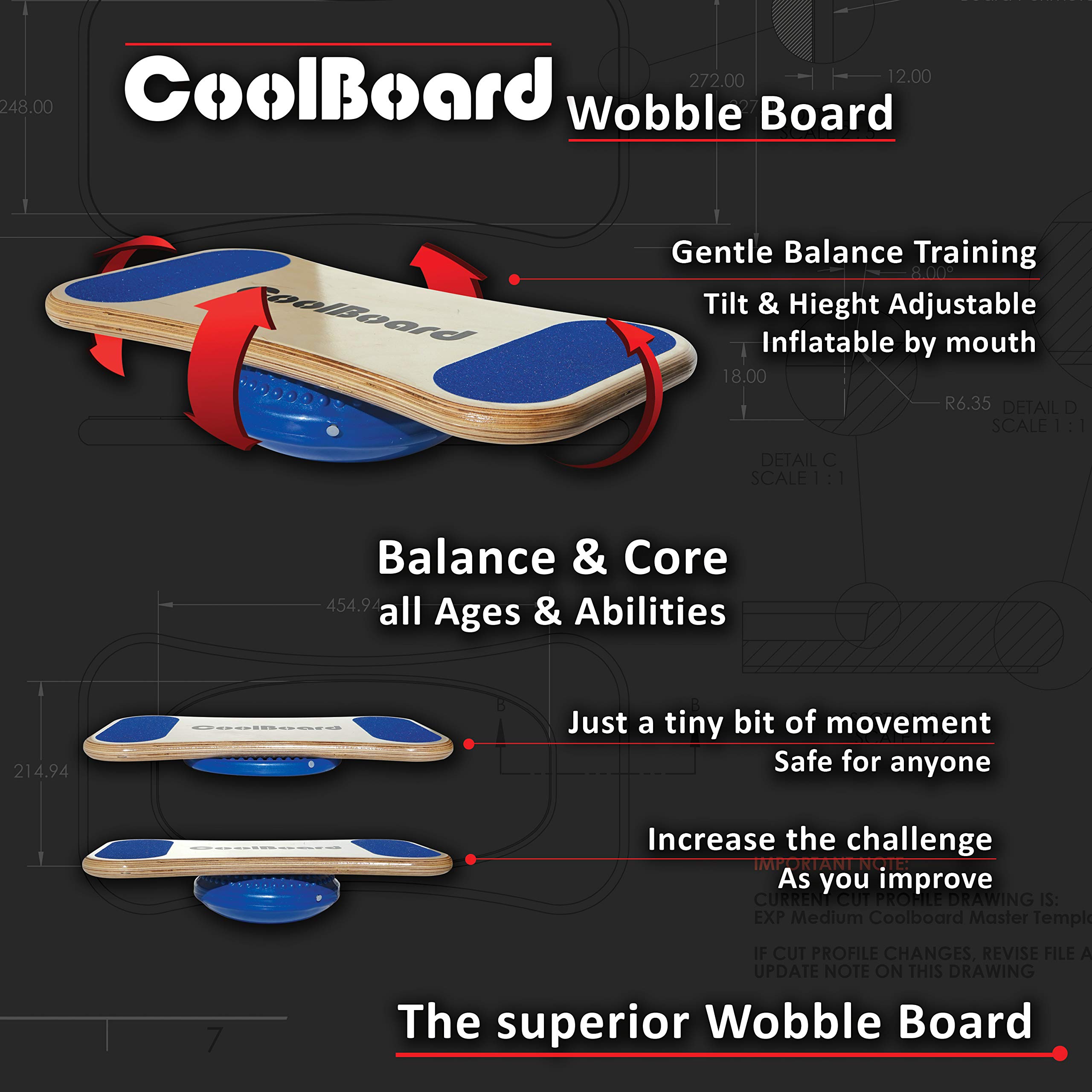 Premium Wobble Boards for Balance & Core Training - Adjustable Stability Board for Fitness, Physical Therapy, Standing Desk & Sensory Needs - ADHD, Dyslexia & Movement Aid for Home & Office Use