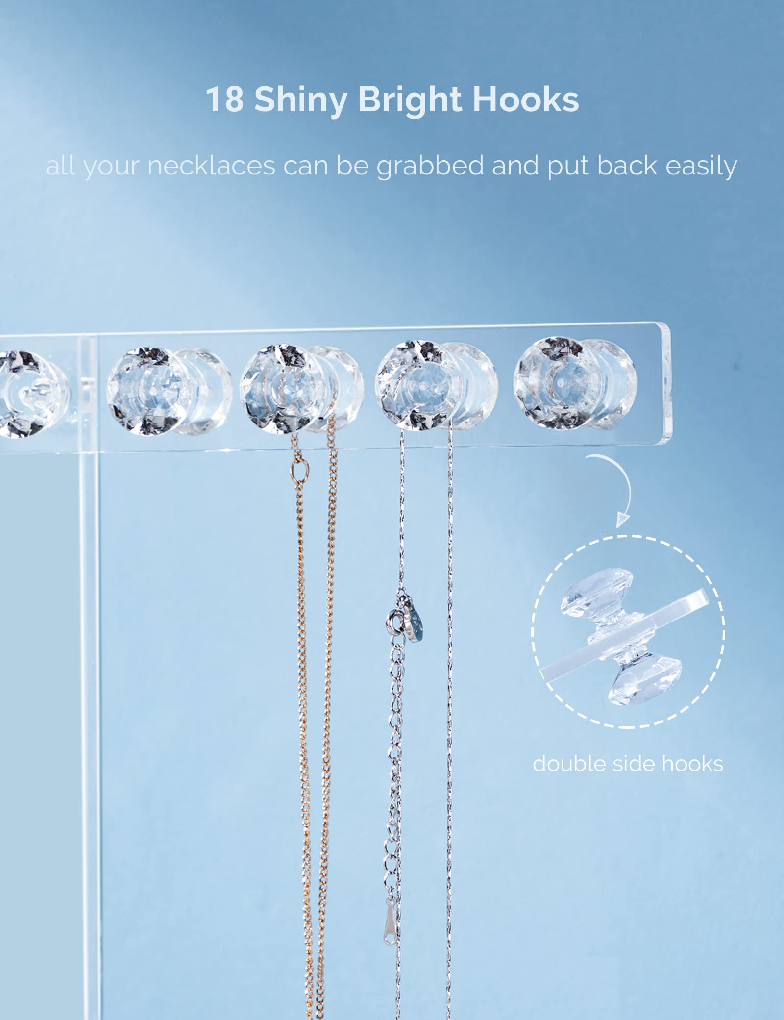 2-Tier Acrylic Jewelry Stand with 18 Diamond Hooks - Clear Necklace Organizer for Watches & Bangles - Perfect Jewelry Display & Gift for Women - Ideal for Bedroom Vanity, Boutique Store, and Wedding Jewelry Showcase