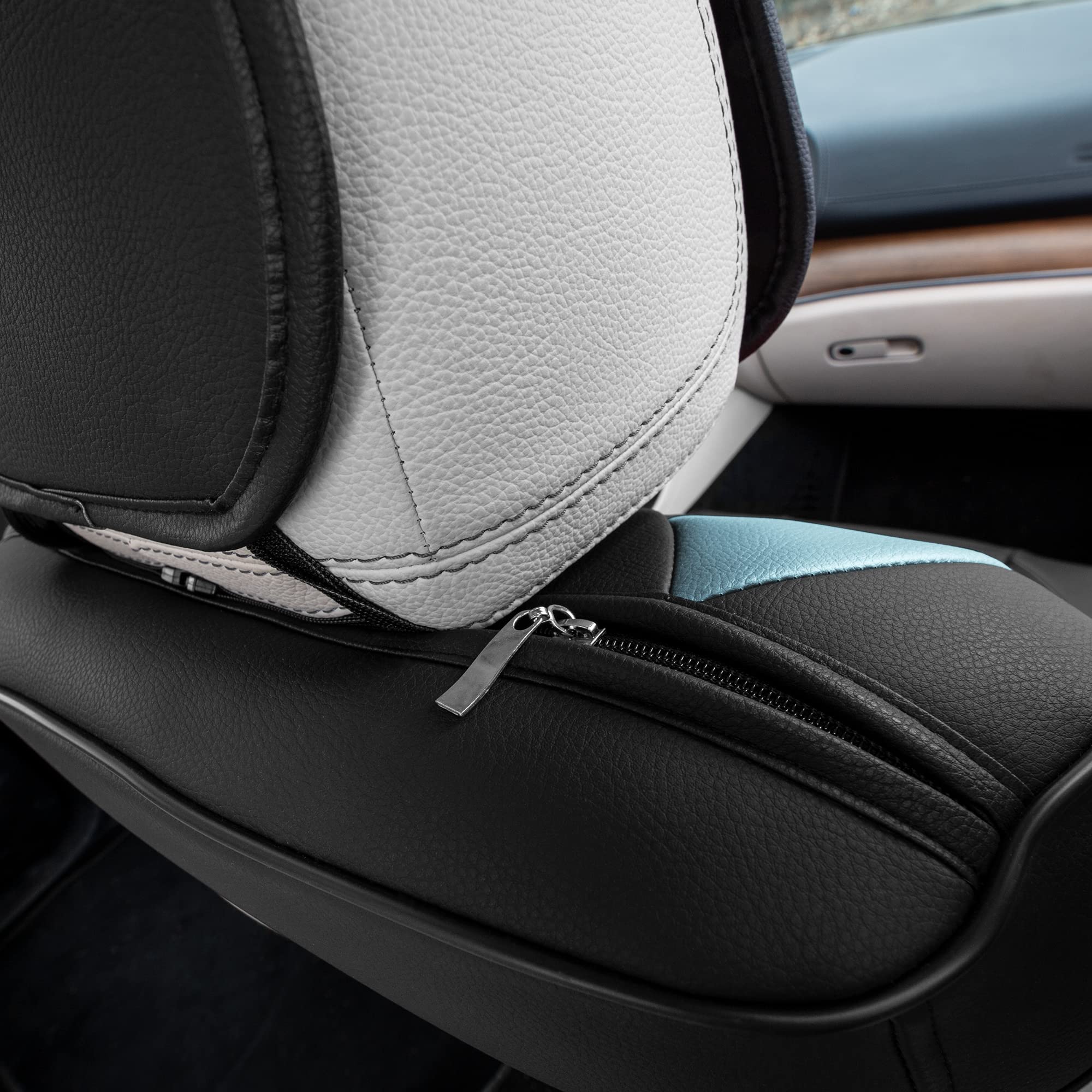 Premium TLH Bionic70 Deluxe Faux Leather Blue Car Seat Covers - 2-Pack Universal Fit Front Seat Covers for Cars, Trucks & SUVs | Waterproof Seat Protector with Contrast Stitching | Perfect for Daily Commute, Road Trips & Family Travel