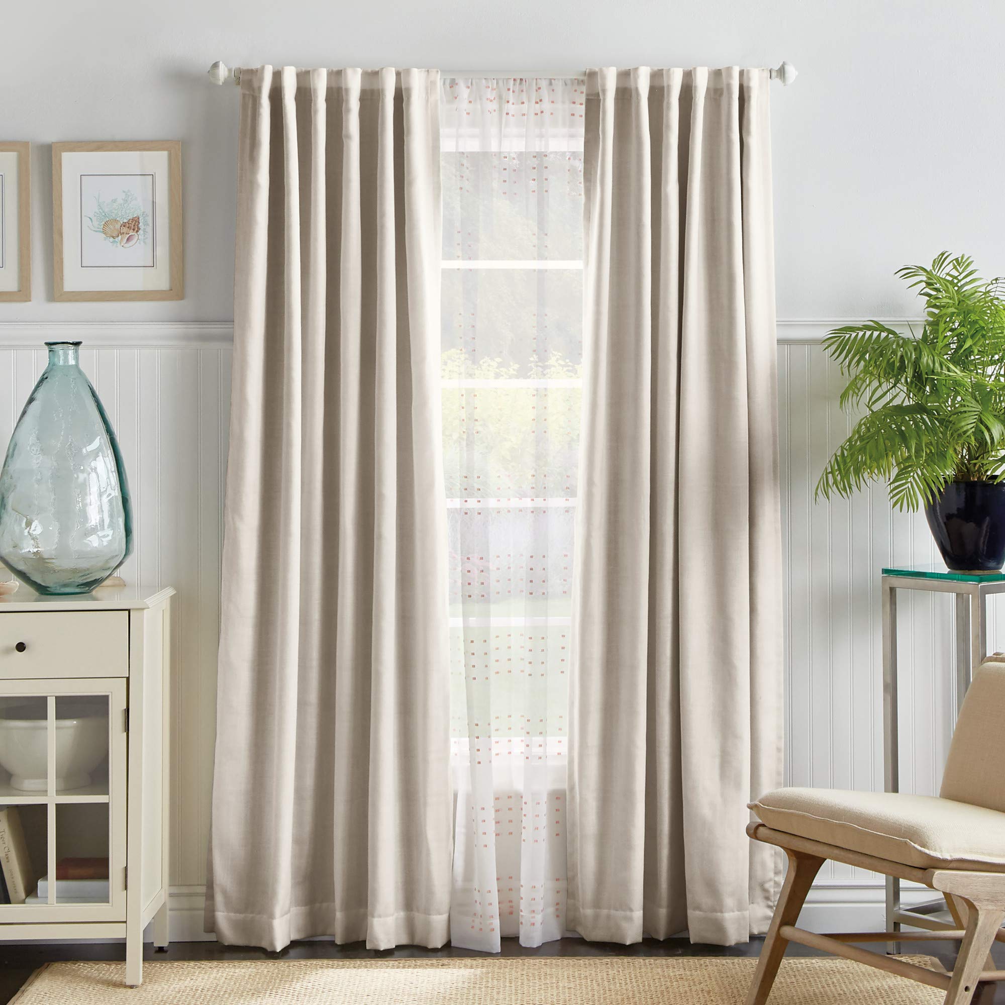 Martha Stewart Bedford Woven Plaid Blackout Curtains for Bedroom - 95 Inch Thermal Insulated Window Drapes, Back Tab Design, White - Perfect for Home, Office & Nursery Light Blocking
