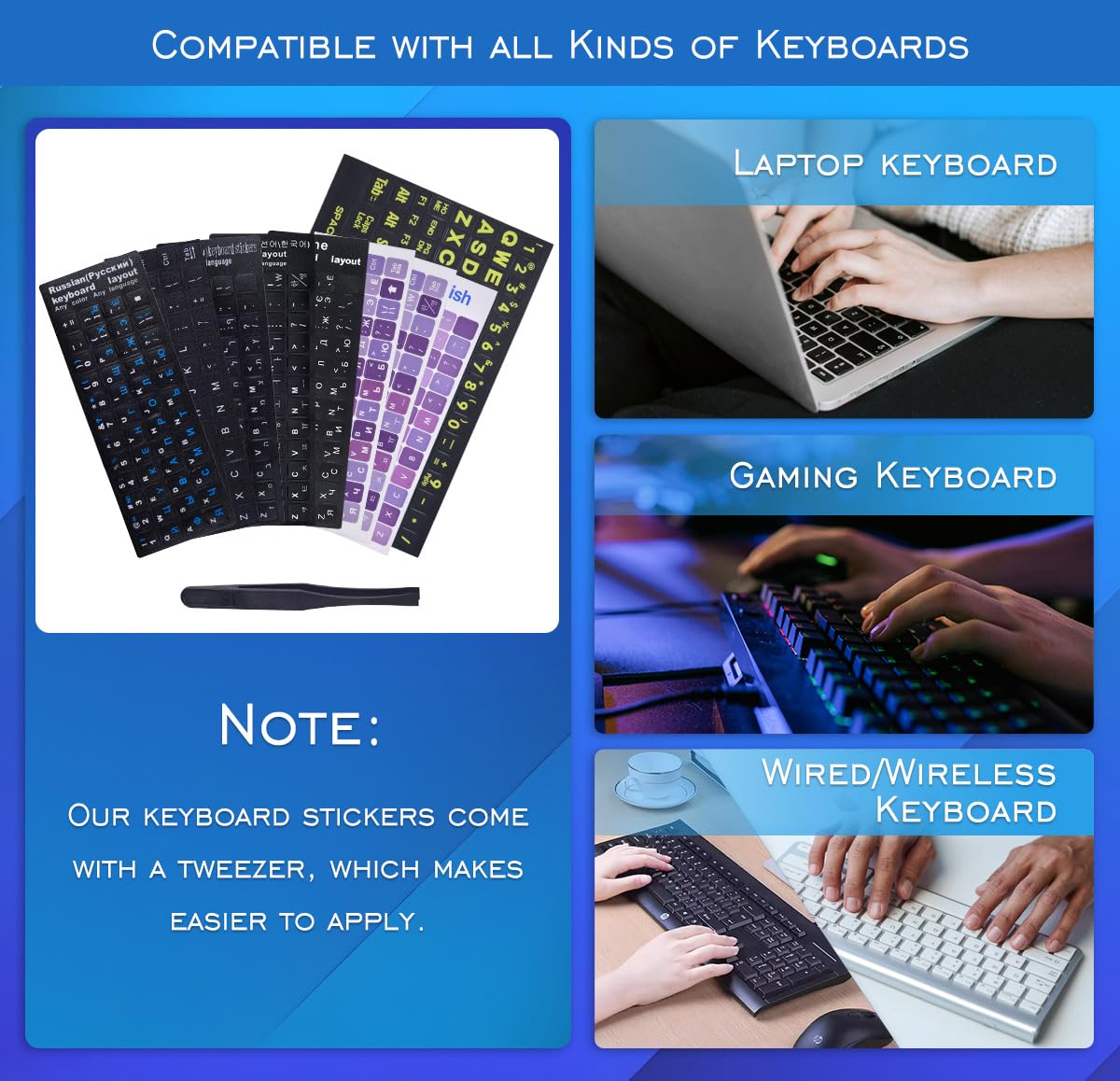 2PCS English Keyboard Stickers - Large Letters for Laptop PC (Black/Green) for Office & Gaming