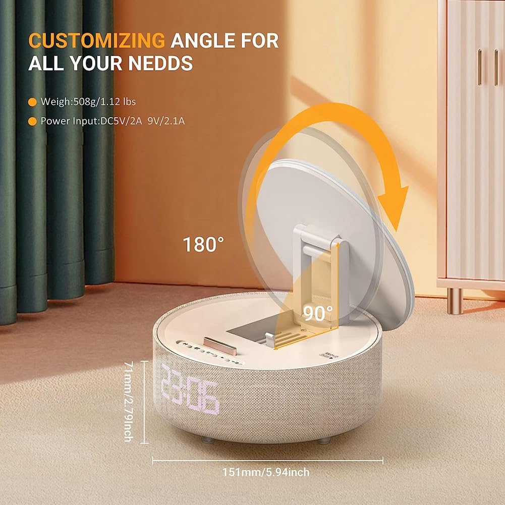 6-in-1 Wireless Charging Station with Alarm Clock, Bluetooth Speaker, Fast Qi Charger for iPhone & Android - Perfect for Bedroom, Office & Nightstand Charging