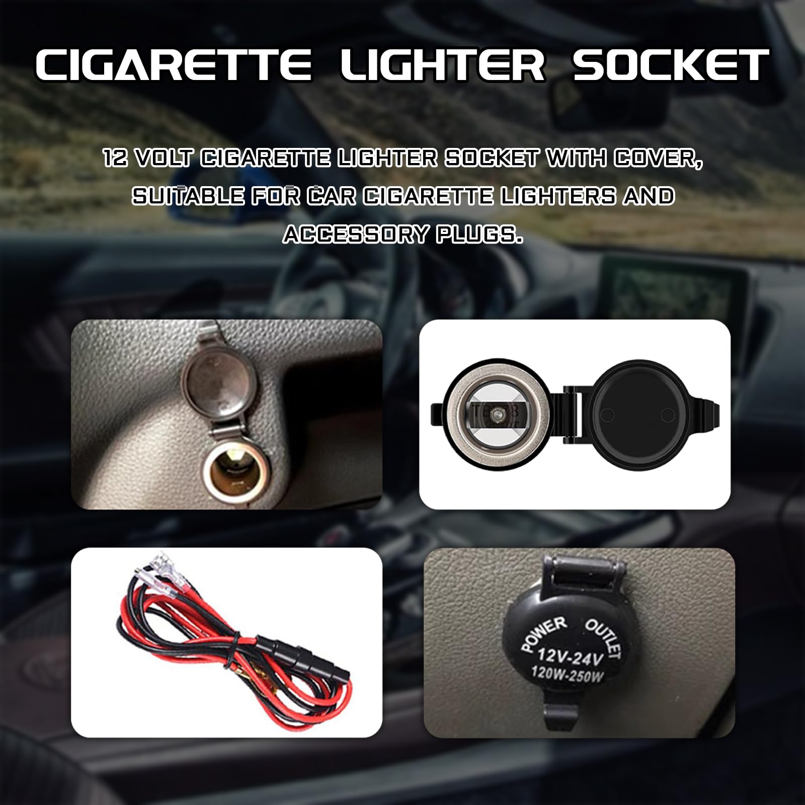 2PCS 12V Universal Waterproof Car Cigarette Lighter Socket Adapter with Extension Cable - Power Outlet Replacement for Car, Truck, RV, Boat & Marine Use - Perfect for Charging Phones, GPS, Dash Cams & Car Accessories