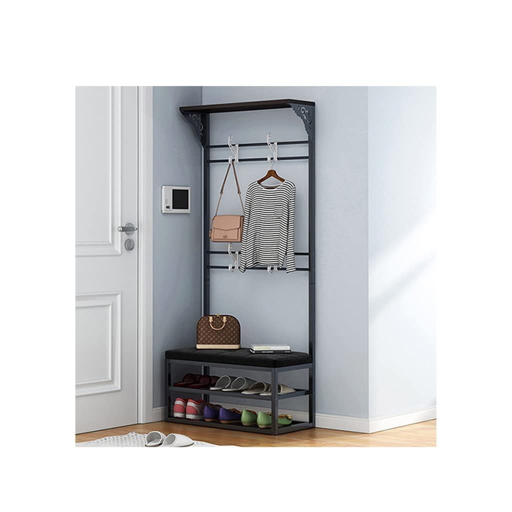 LHHL 4-in-1 Industrial Hall Tree Coat Rack with Shoe Bench - Entryway Storage Organizer with Metal Frame & Bottom Shelf - Black Entryway Furniture (60x28x171.5cm) for Hallway, Living Room & Mudroom - Perfect for Small Spaces & Home Organization