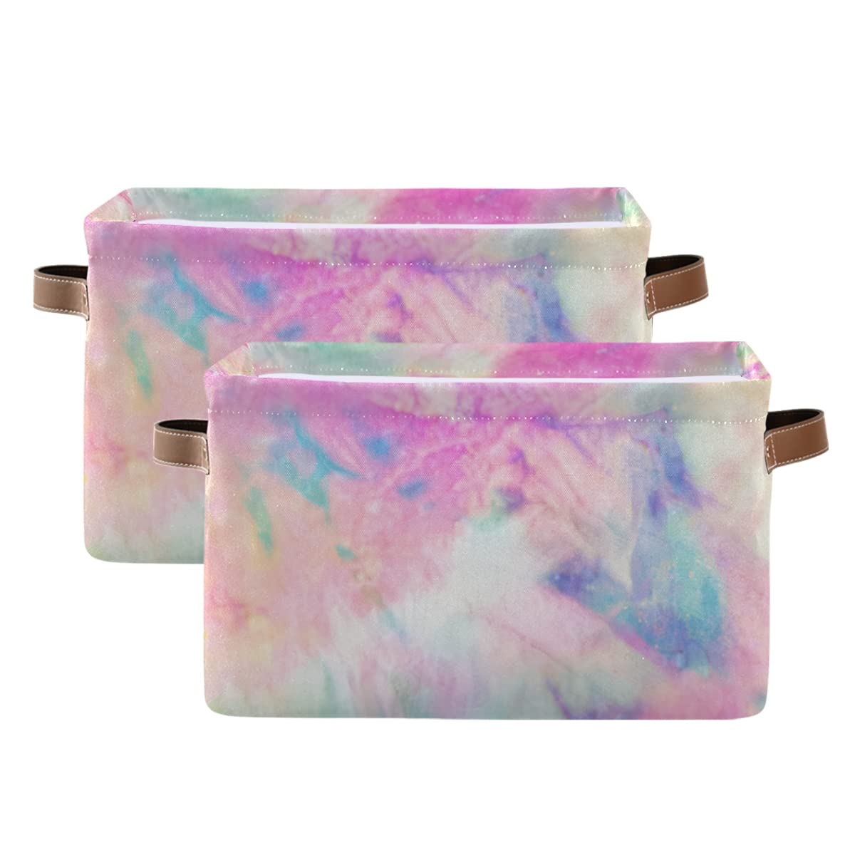 ODAWA 2-Pack Colorful Tie Dye Collapsible Storage Bins - Large Foldable Fabric Toy Organizer for Closet, Nursery, Playroom | Decorative Cube Baskets for Kids' Toys, Blankets & Home Organization