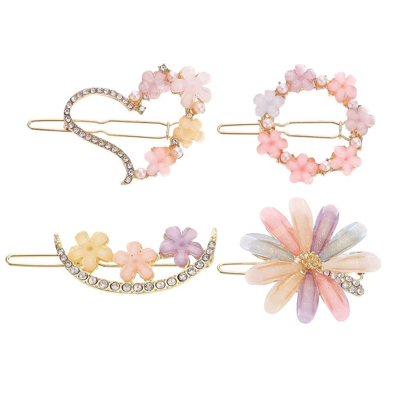 RECTYO GALLERY 4PCS Flower Hair Clips - Mini Alligator Hair Clips with Crystal Decorations, Hair Barrettes for Women & Girls (Floral Design) - Perfect for Weddings, Parties, Prom & Daily Hair Accessories
