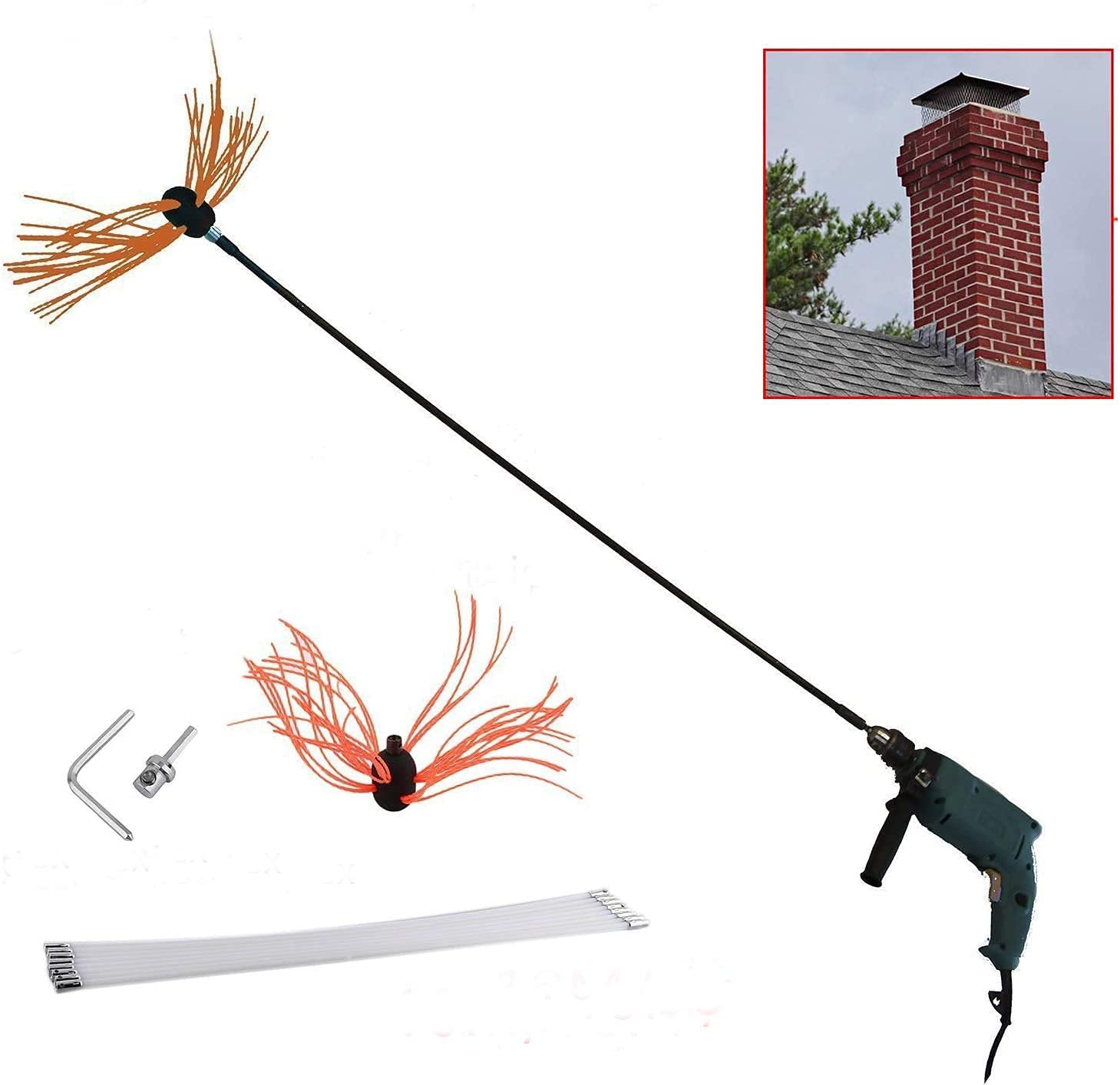 QDY - 20FT Chimney Cleaning Kit with Flexible Brush Head & Easy Connect Rods - 12m Nylon Sooteater for Efficient Fireplace & Stove Maintenance - Perfect for Home Chimney Sweeping and Wood Stove Cleaning