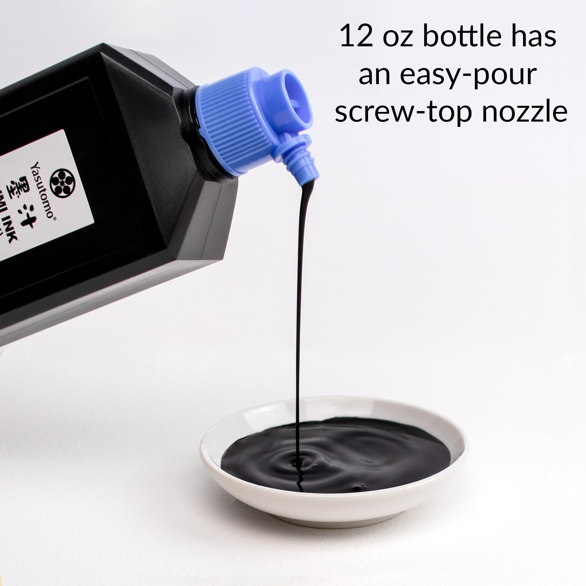Yasutomo Bokuju Liquid Sumi Ink - 12oz Black Calligraphy Ink for Brush Painting, Drawing & Artwork - Premium Japanese Ink for Ink Brushes, Dip Pens - Perfect for Calligraphy, Sumi-e Painting & Traditional Asian Art