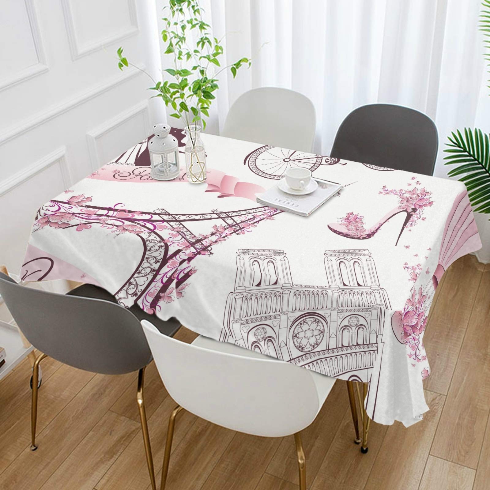 ALAZA Paris Themed Romantic Tablecloth 54x72 Inch - Elegant Rectangle Table Cover for Dining Room, Kitchen, Party & Wedding Decor | Perfect for French-Themed Dinners, Anniversary Celebrations & Home Decor