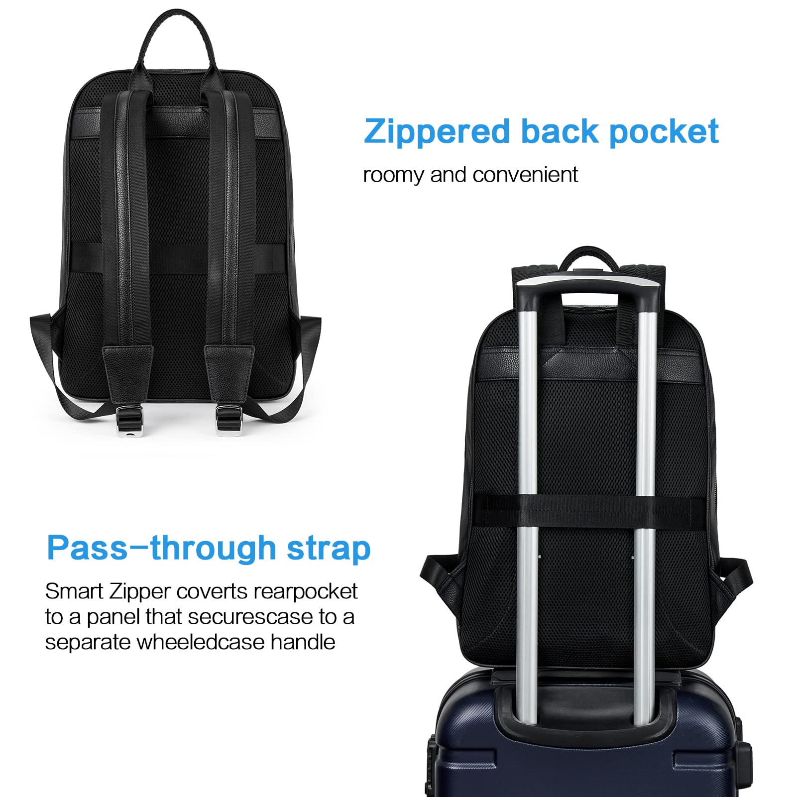 BOSTANTEN Men's Genuine Leather Backpack - 15.6 Inch Laptop Bag for Work, Travel & College - Durable Business Backpack with USB Charging Port - Perfect for Commuting, Office & School (Black)