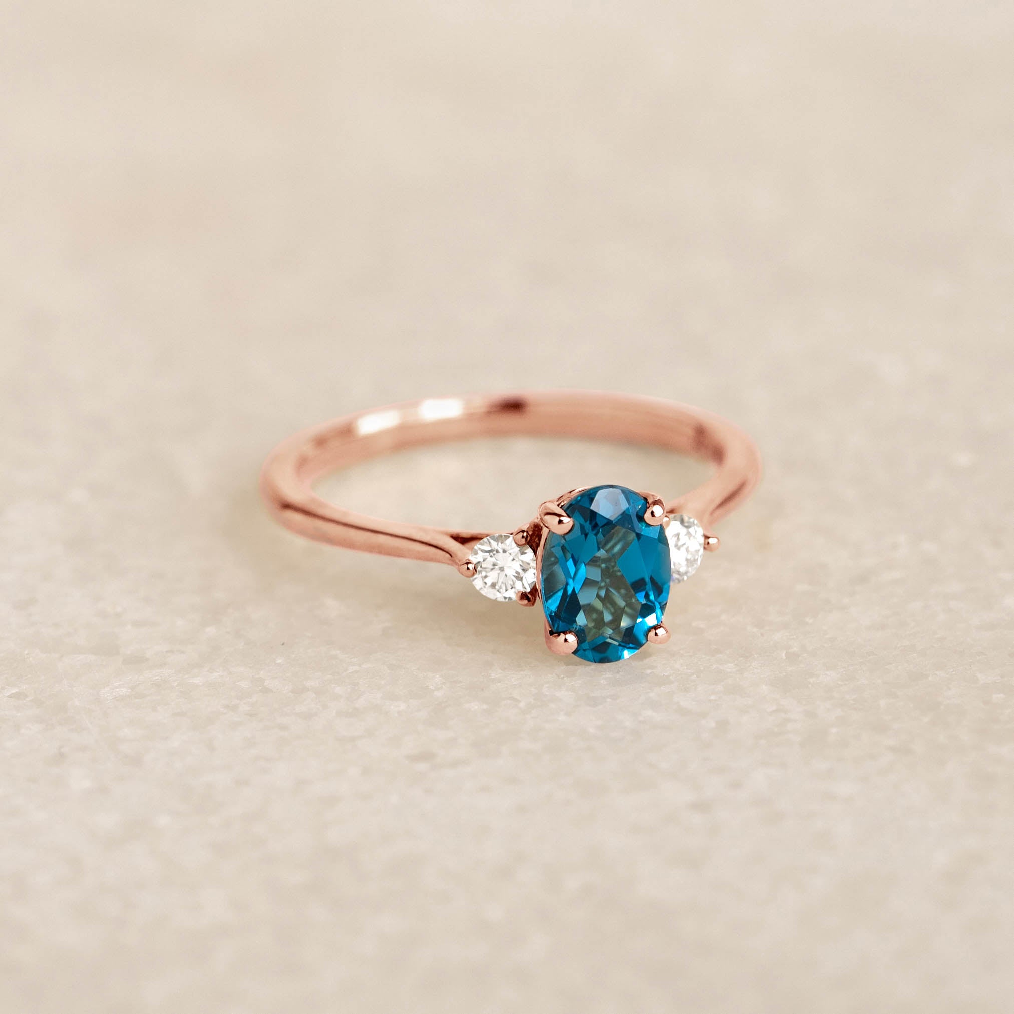 London Blue Topaz & Diamond Ring in 14K Rose Gold - Elegant Women's Jewelry for Engagement, Anniversary & Special Occasions