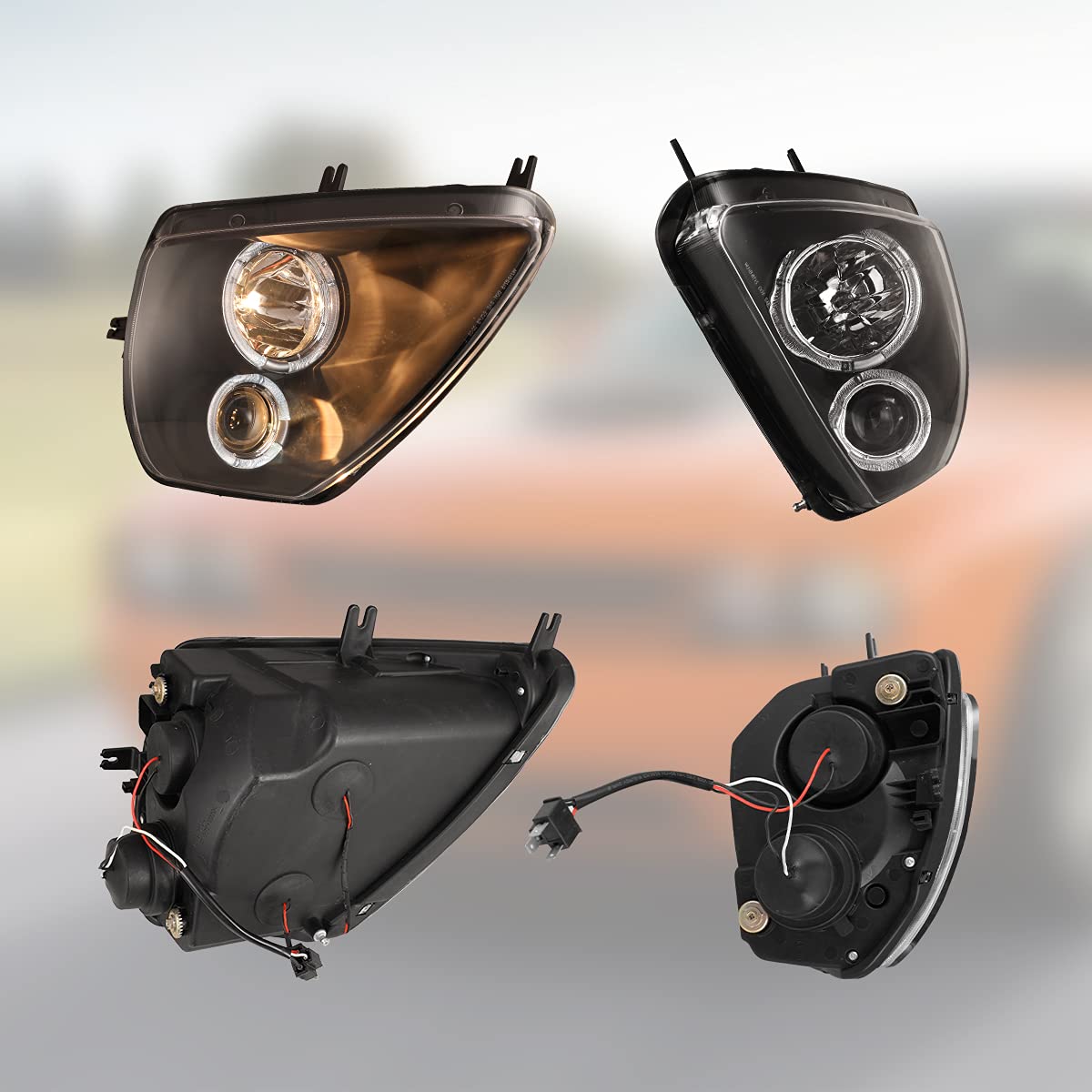 ROXX Halo Projector Headlights Assembly for 2000-2005 Mitsubishi Eclipse - Dual Beam, Clear Lens, Black Middle Board (Driver & Passenger Side) | Enhanced Night Visibility & Stylish Upgrade for Your Car