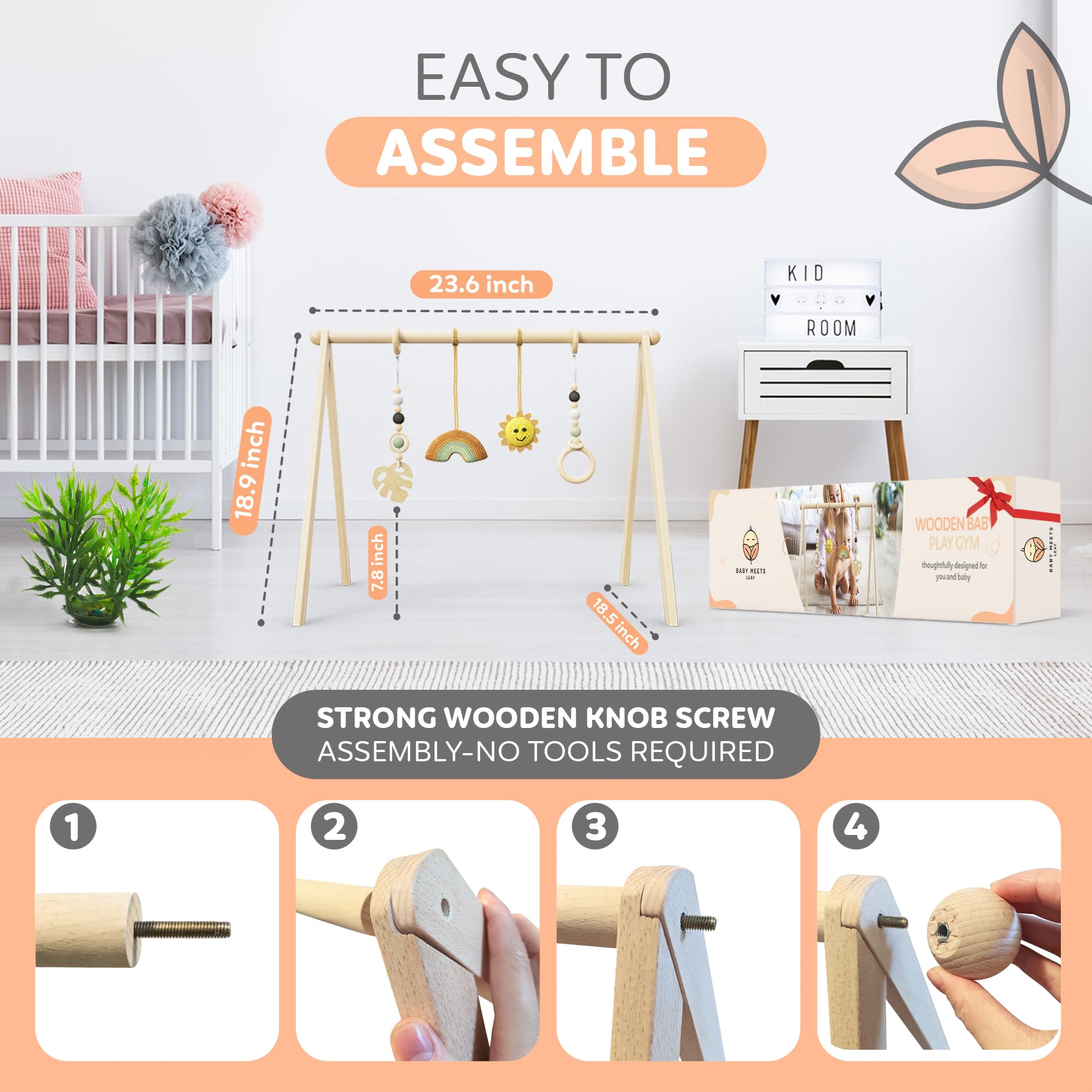 Premium Wooden Baby Play Gym - Natural Non-Toxic Infant Activity Gym with Tummy Time Mat | Newborn Developmental Toy for Crawling & Sensory Play | Perfect Baby Shower Gift & Registry Essential