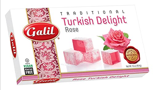 Authentic Turkish Delights Gift Box - 16oz Handmade in Turkey | Vegan, Gluten-Free, Kosher Parve Rose Flavor | Perfect for Gifts, Parties & Dessert Lovers