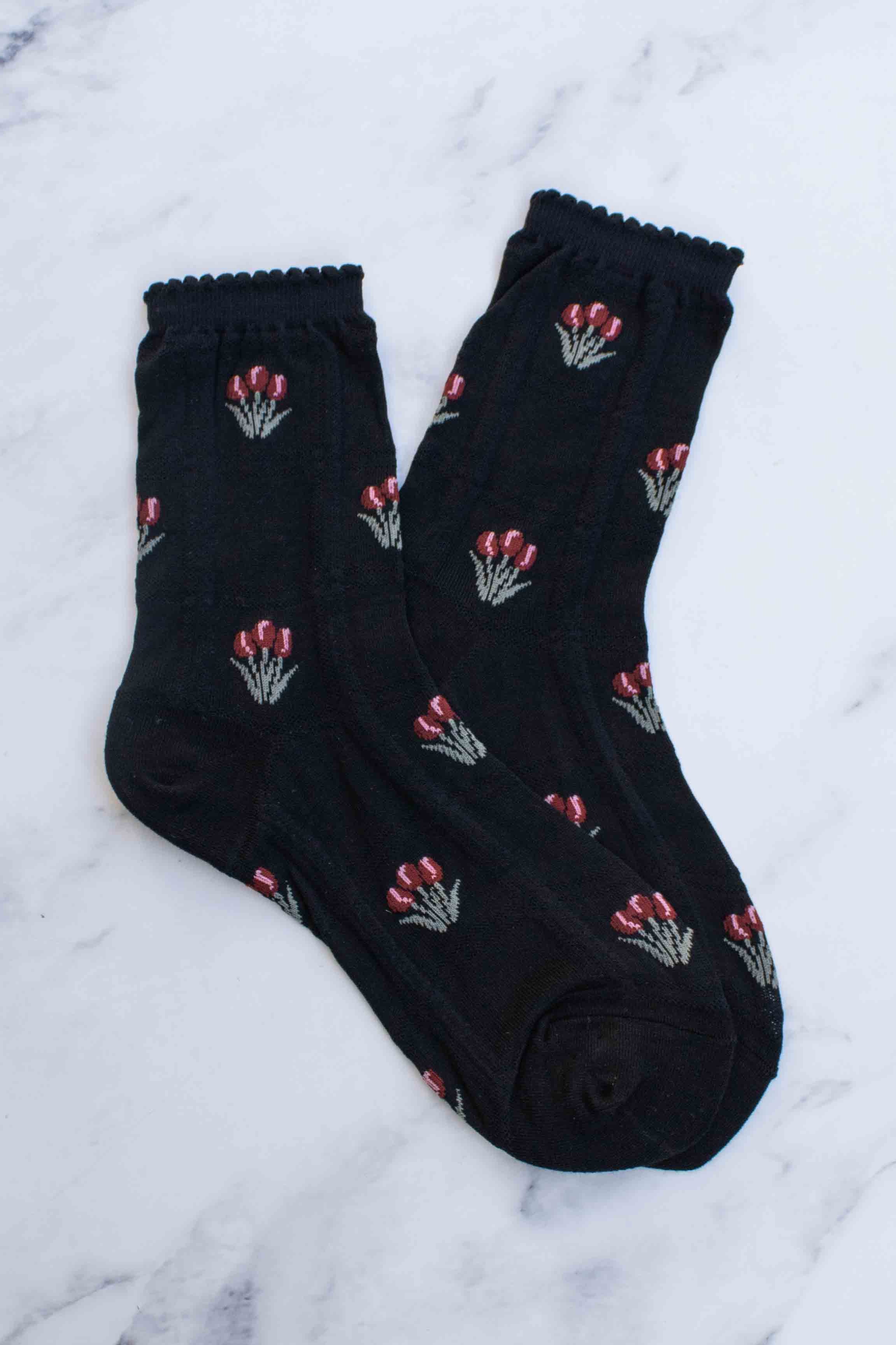 Sheer Tulip Socks for Women - Black Lace Ankle Socks | Comfortable & Breathable | Perfect for Casual Wear, Office & Special Occasions