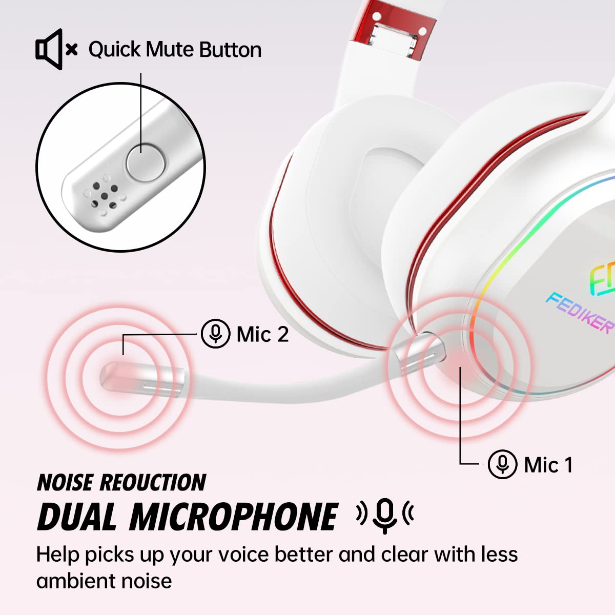 Wireless Gaming Headset with Detachable Mic for PS5, PS4, PC - Low Latency Bluetooth, USB Dongle, RGB Lights, Mute Function & Immersive 4D Sound | Cute White Cat Ear Headphones for Girls - Perfect for Gaming, Streaming, Online Classes & Virtual Meetings