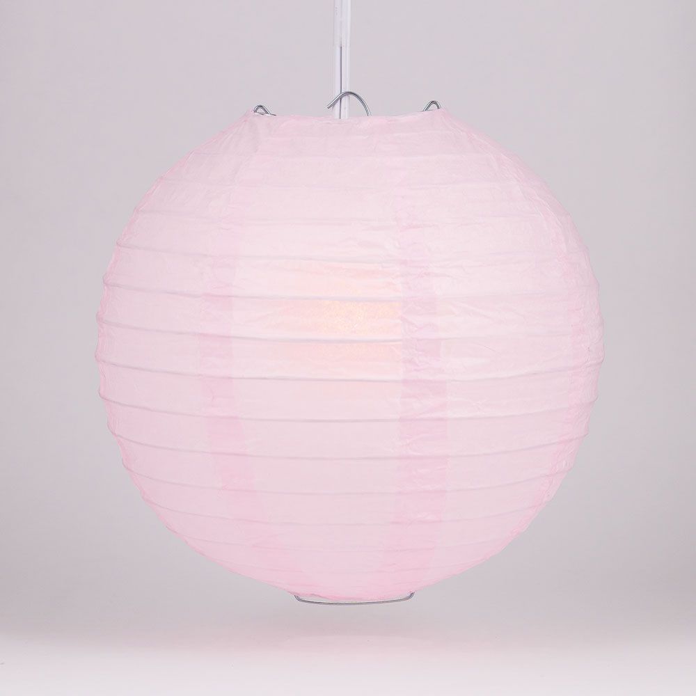 4 Pack Pink Round Paper Lanterns with Even Ribbing - Hanging Party Decorations for Birthday, Wedding & Home Decor - Includes Hanging String for Indoor/Outdoor Use