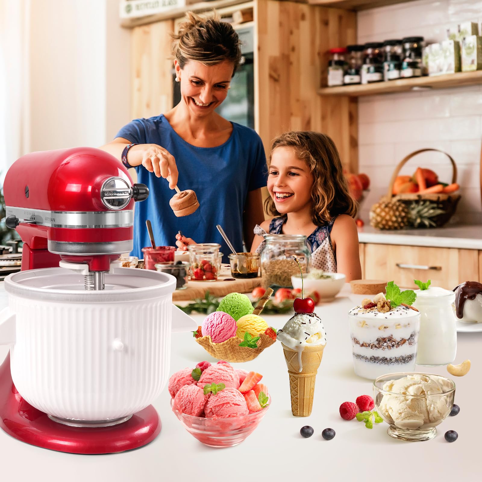 KitchenAid Ice Cream Maker Attachment - Compatible with 4.5 QT & Larger Stand Mixers, 2-Quart Frozen Yogurt & Sorbet Gelato Maker, Dishwasher Safe - Perfect for Homemade Desserts & Summer Treats