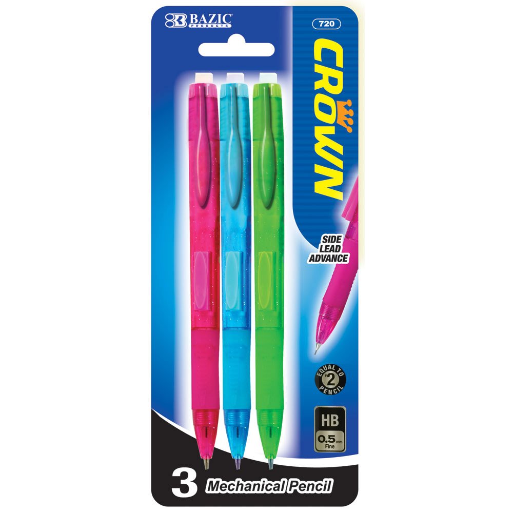 BAZIC Crown 0.5mm Mechanical Pencils, 3-Pack (Case of 144) - Premium Drafting & Writing Pencils for School, Office & Art Projects