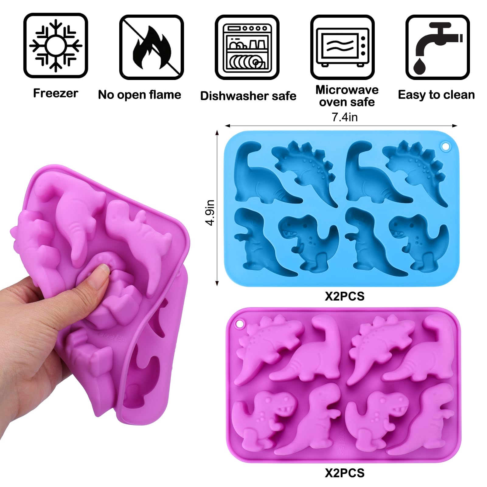 Palksky 4-Piece Silicone Dinosaur Molds for Chicken Nuggets, Popsicles & Chocolate Candy Making - Perfect for Kids' Parties, Baking & DIY Treats