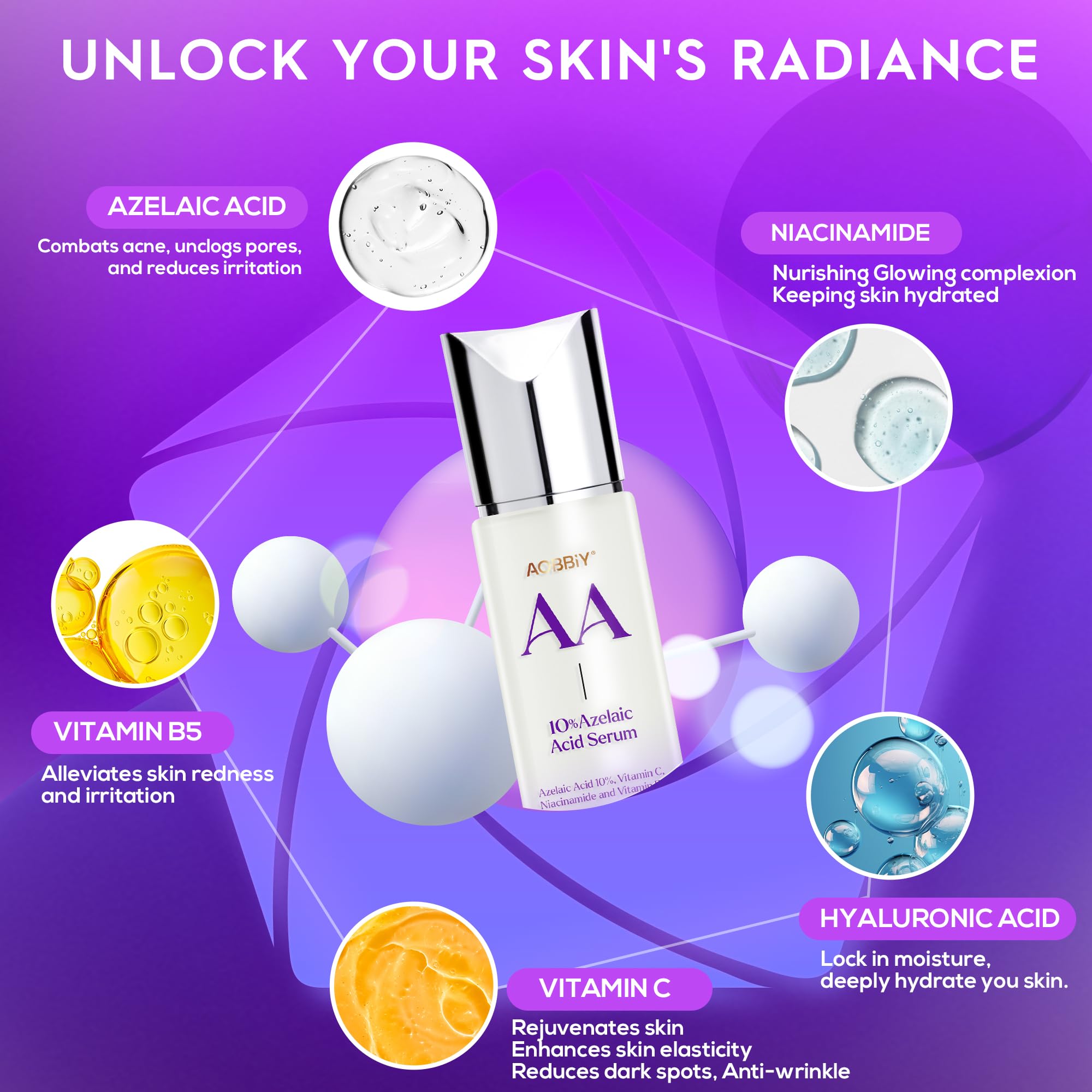 10% Azelaic Acid Serum for Acne Treatment & Skin Brightening - Rosacea Care with Niacinamide & Vitamin C - Redness Relief Facial Serum (1 Fl Oz/30ml) - Perfect for Morning & Night Skincare Routine