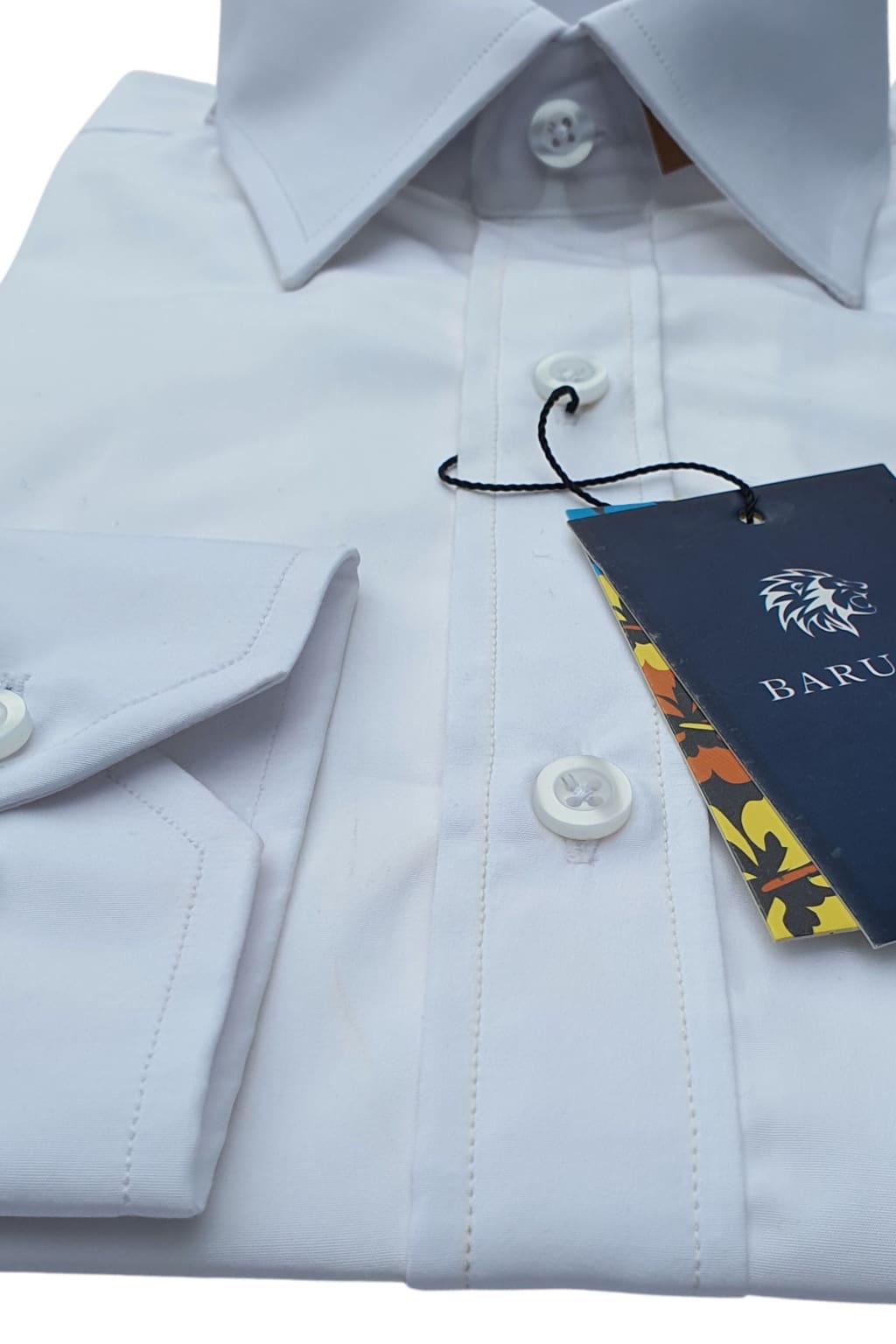 Barucci Men's White Slim Fit Cotton Dress Shirt with Single Cuff - Perfect for Business Casual & Formal Office Wear